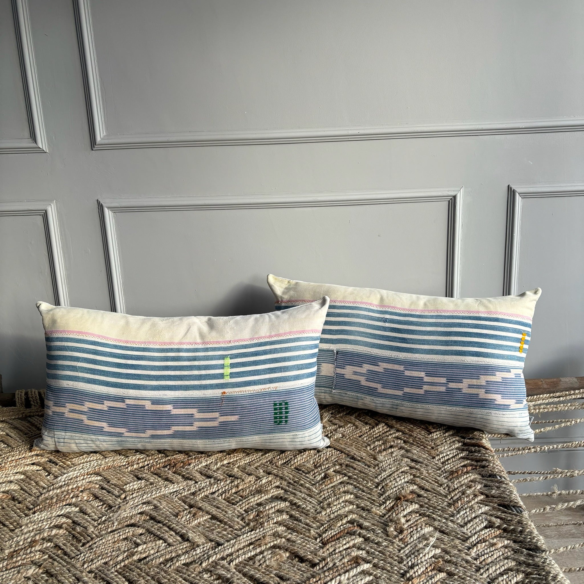 Antique African Faded Indigo Bolster Cushion - Image 2