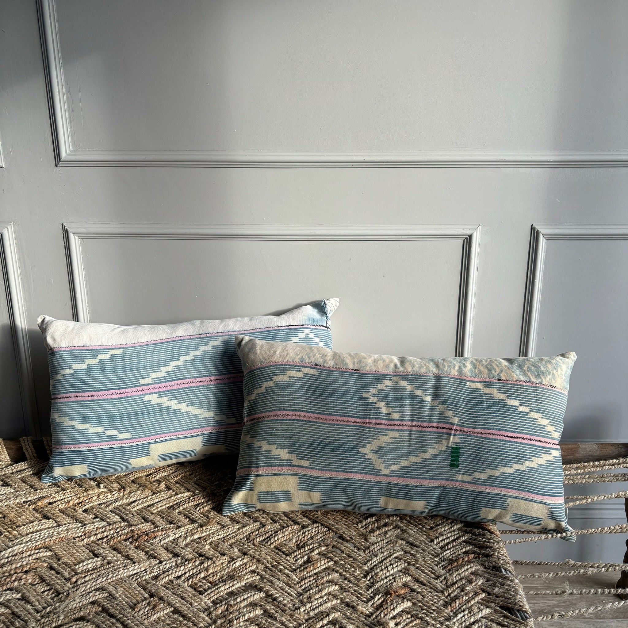 Antique African Faded Indigo Bolster Cushion - Image 3