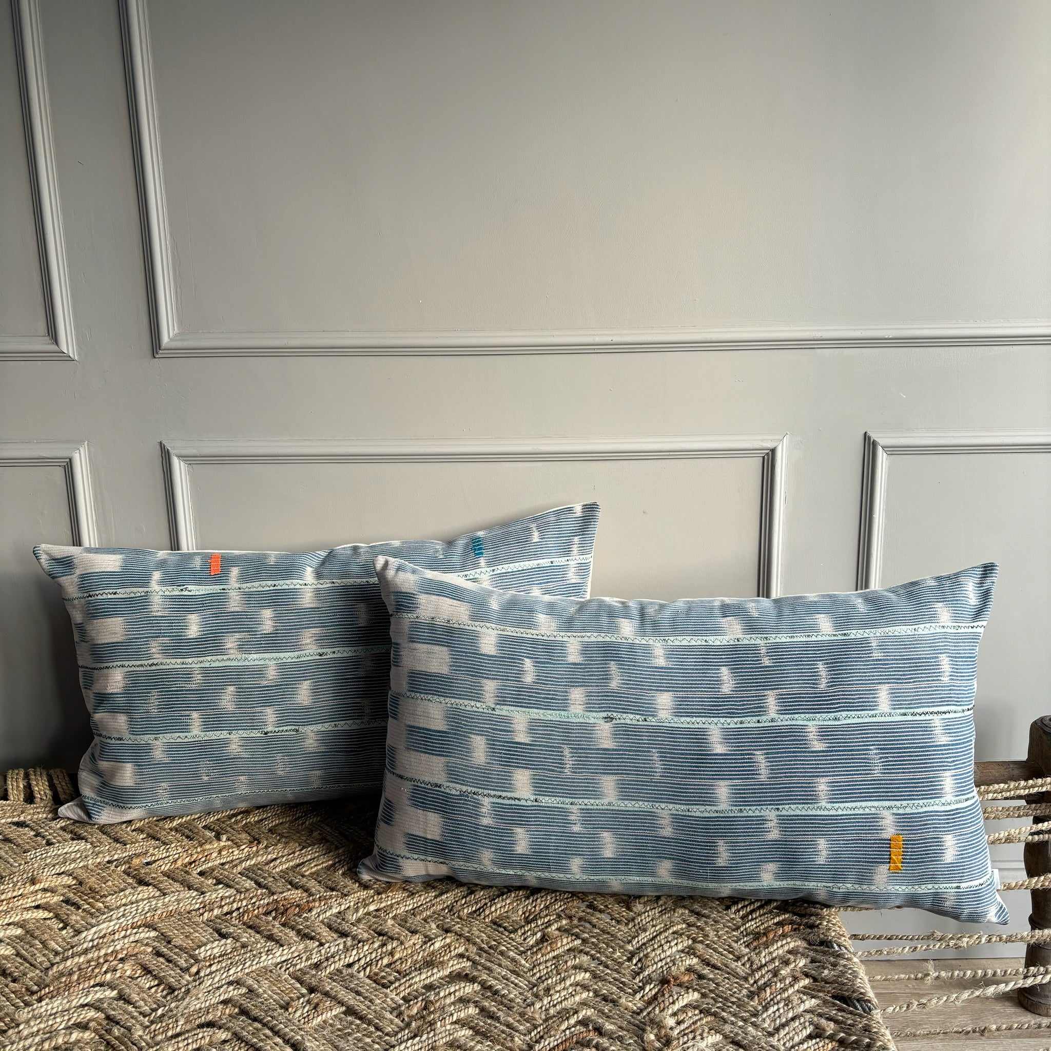 Antique African Faded Indigo Bolster Cushion - Image 4