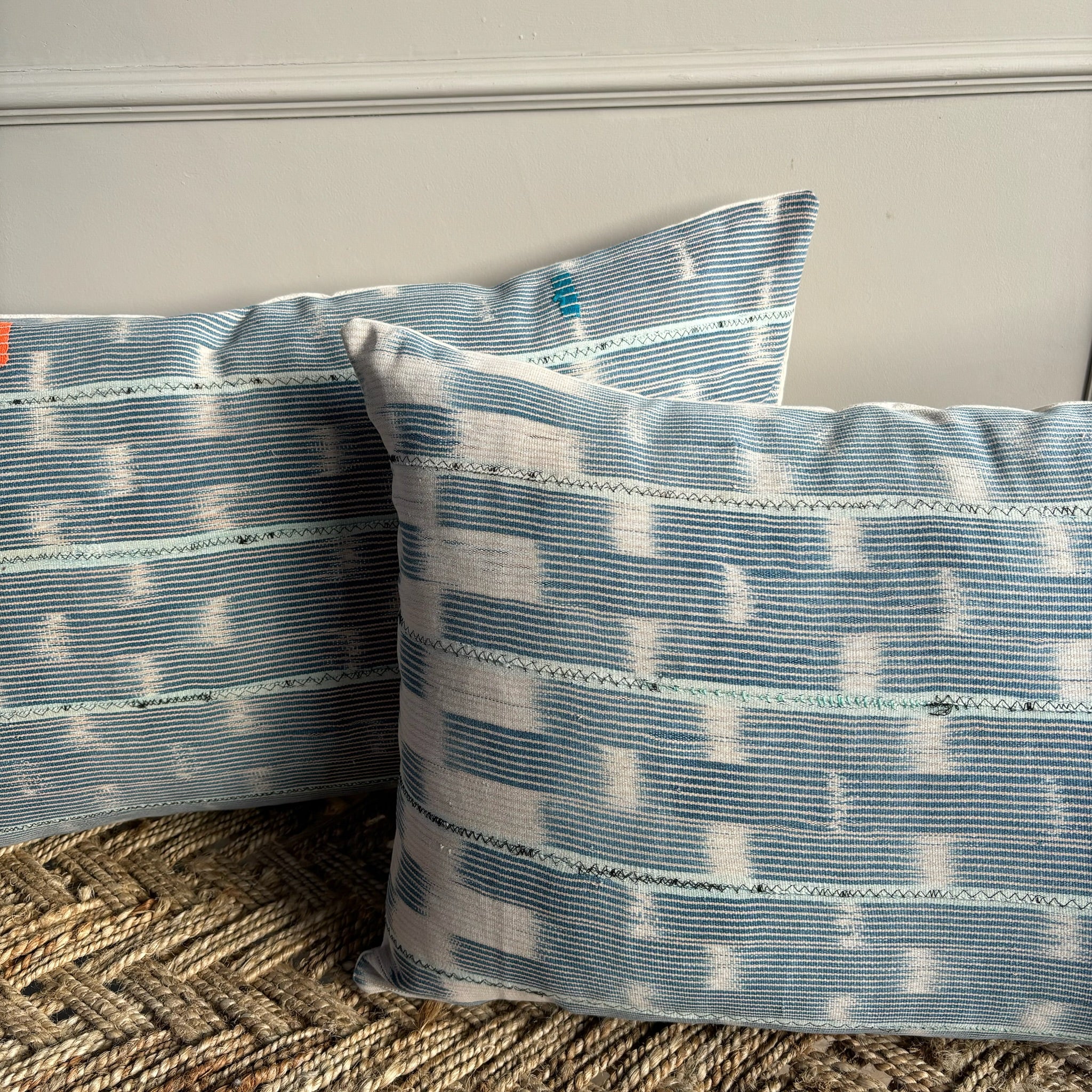 Antique African Faded Indigo Bolster Cushion - Image 5