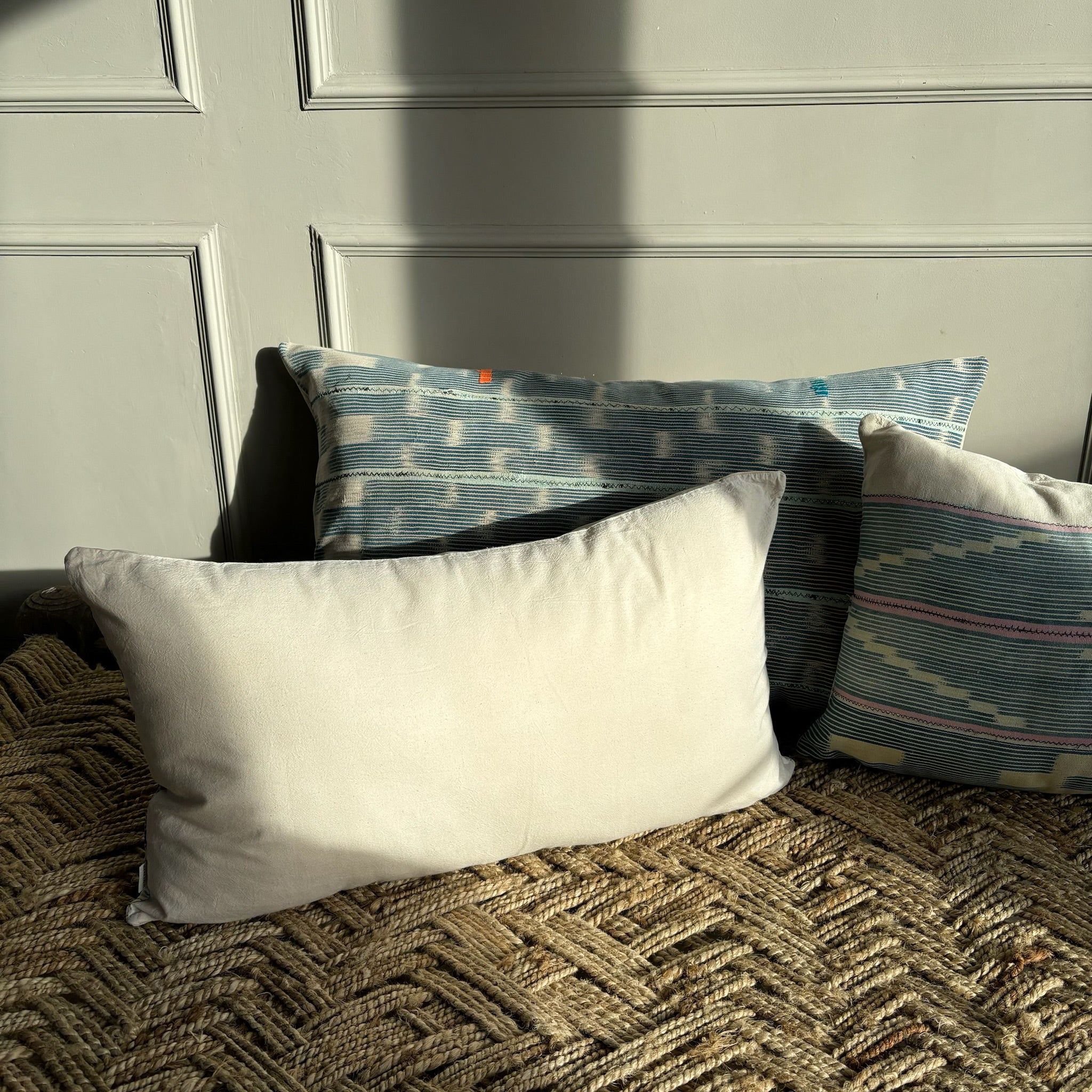 Antique African Faded Indigo Bolster Cushion - Image 6
