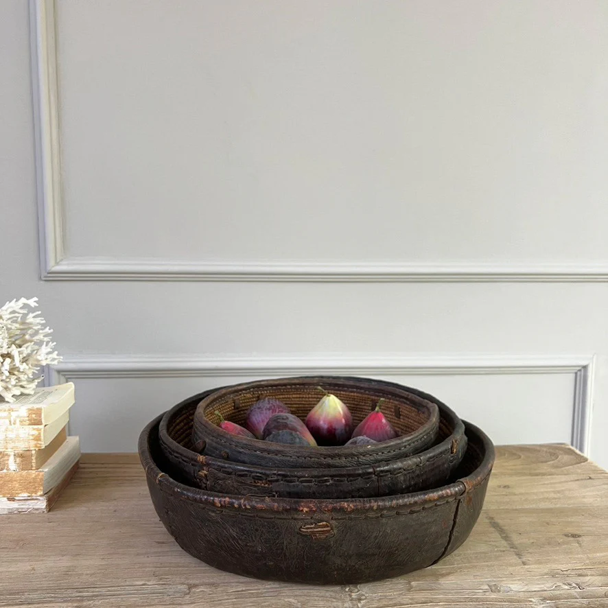 Antique African Leather Basket Bowl - Image 2