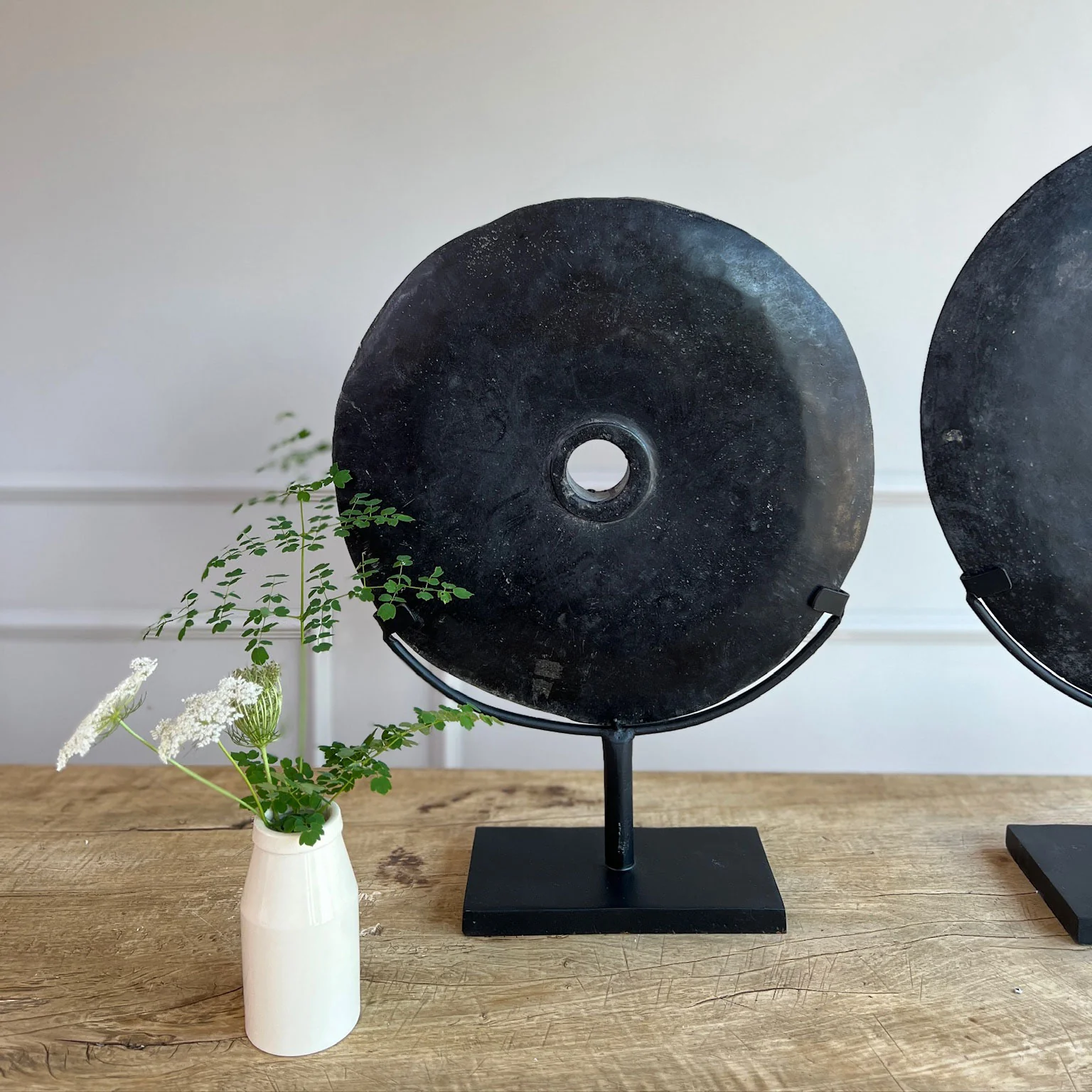 Antique Black Lava Stone Disc | Medium