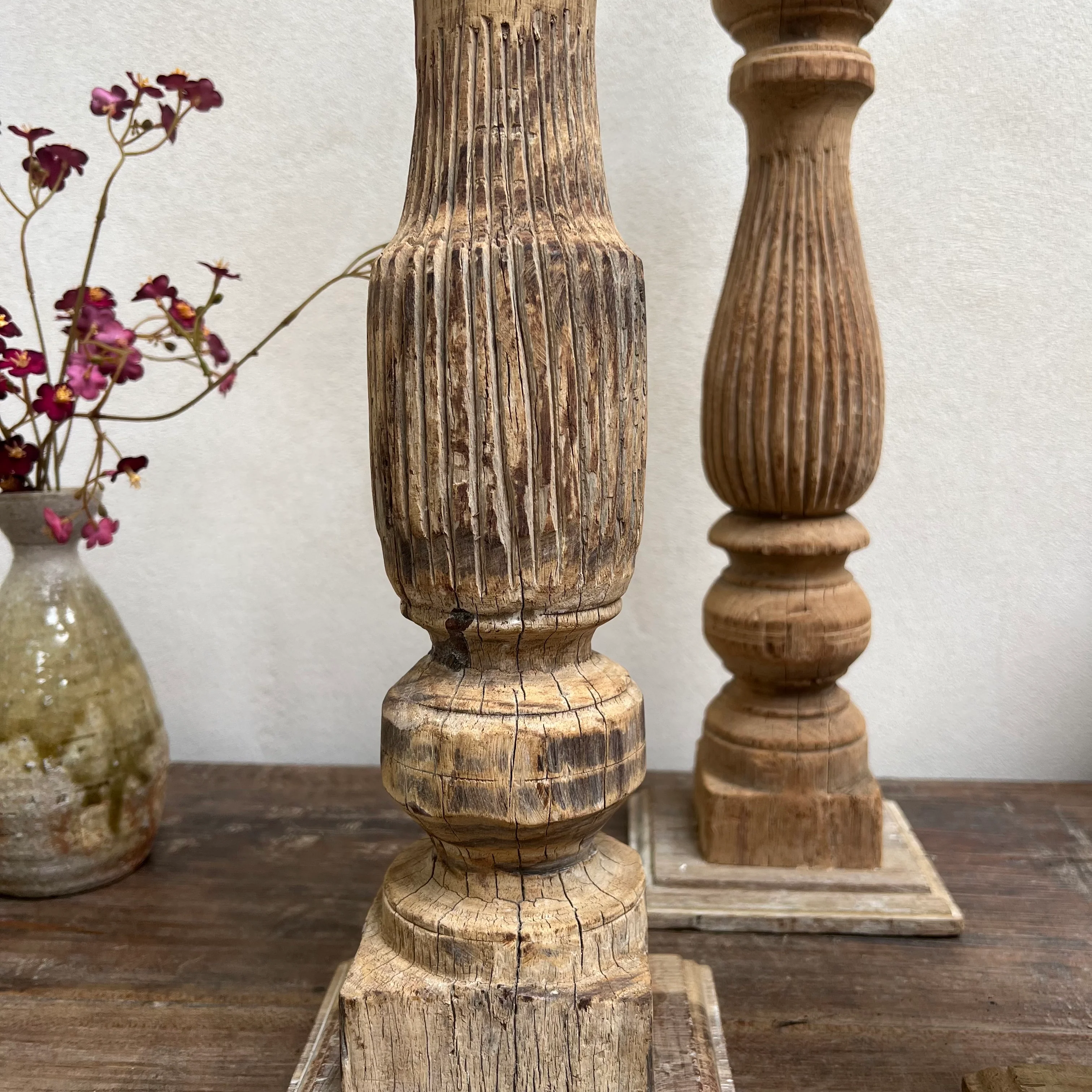 Antique Hand-Carved Wood Balustrade Candlestick Holder - Image 3