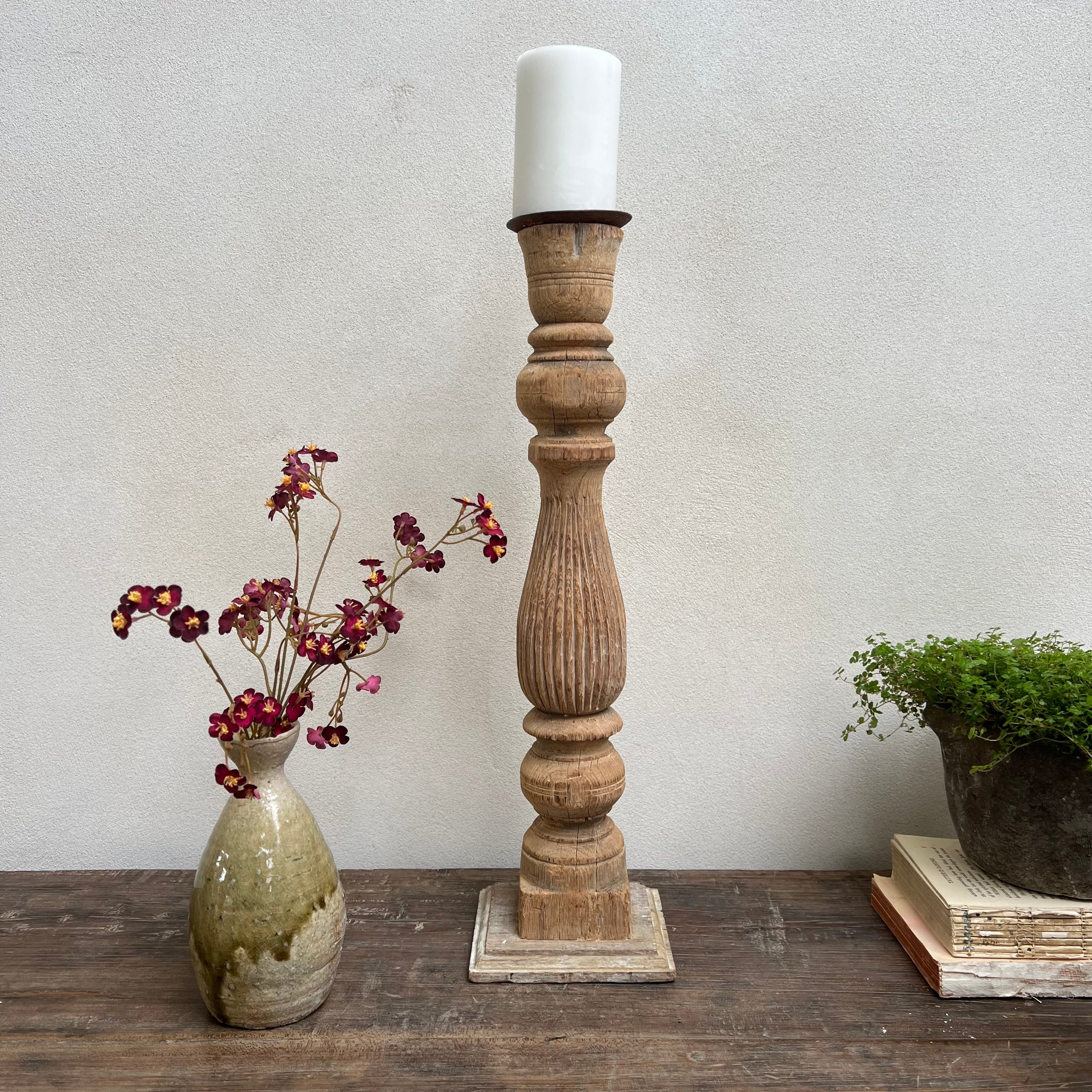Antique Hand-Carved Wood Balustrade Candlestick Holder - Image 4