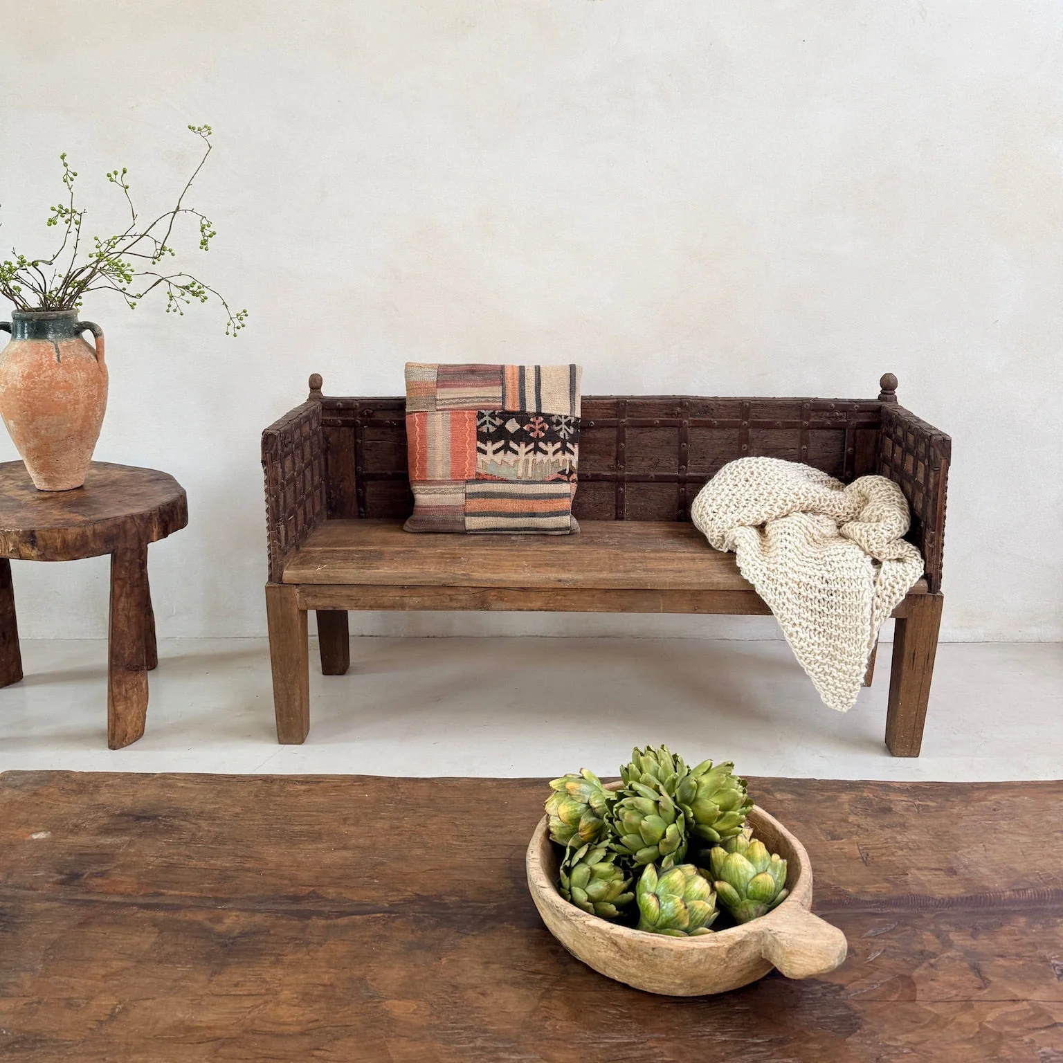Antique Carved Hallway Bench | Mira