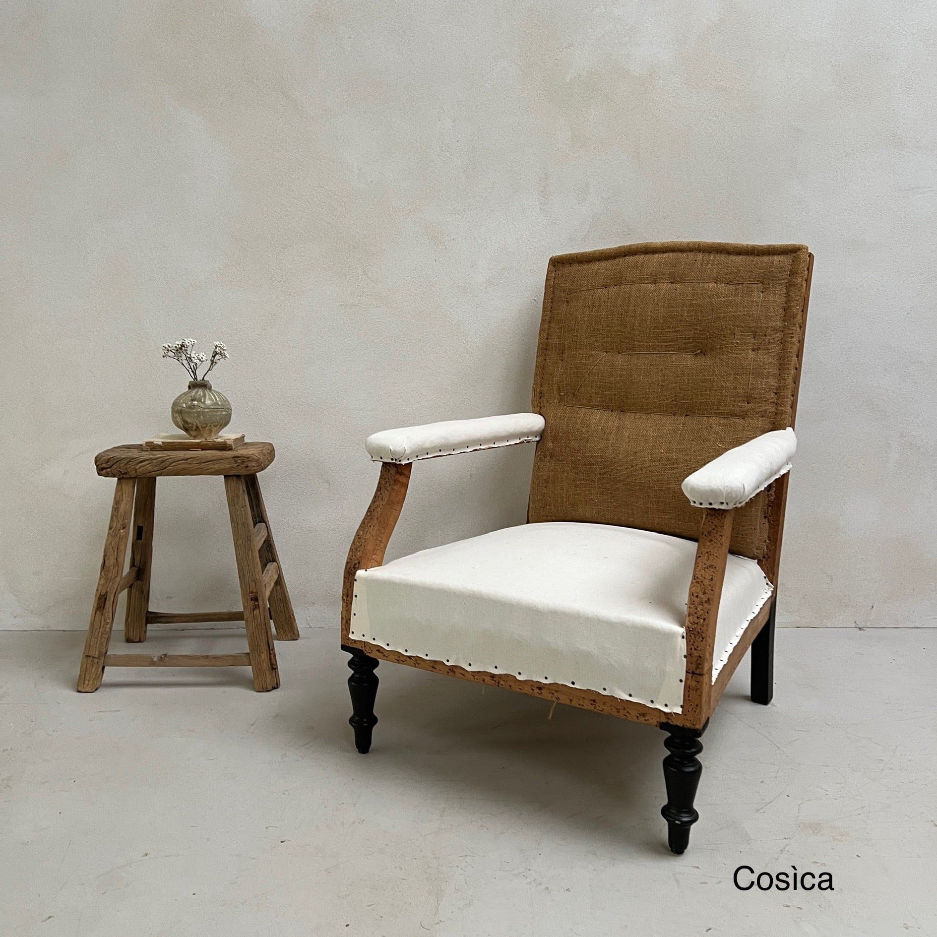 Antique French square back armchairs - Image 5