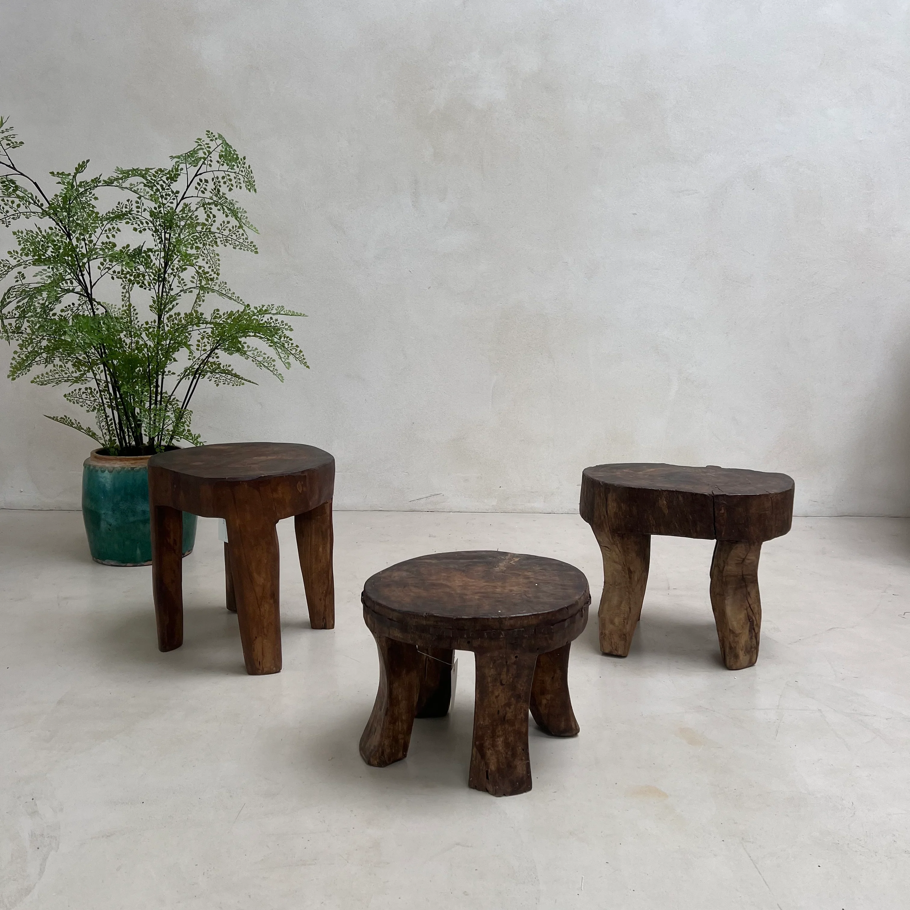 Antique Hand-carved Dark Wood Stools
