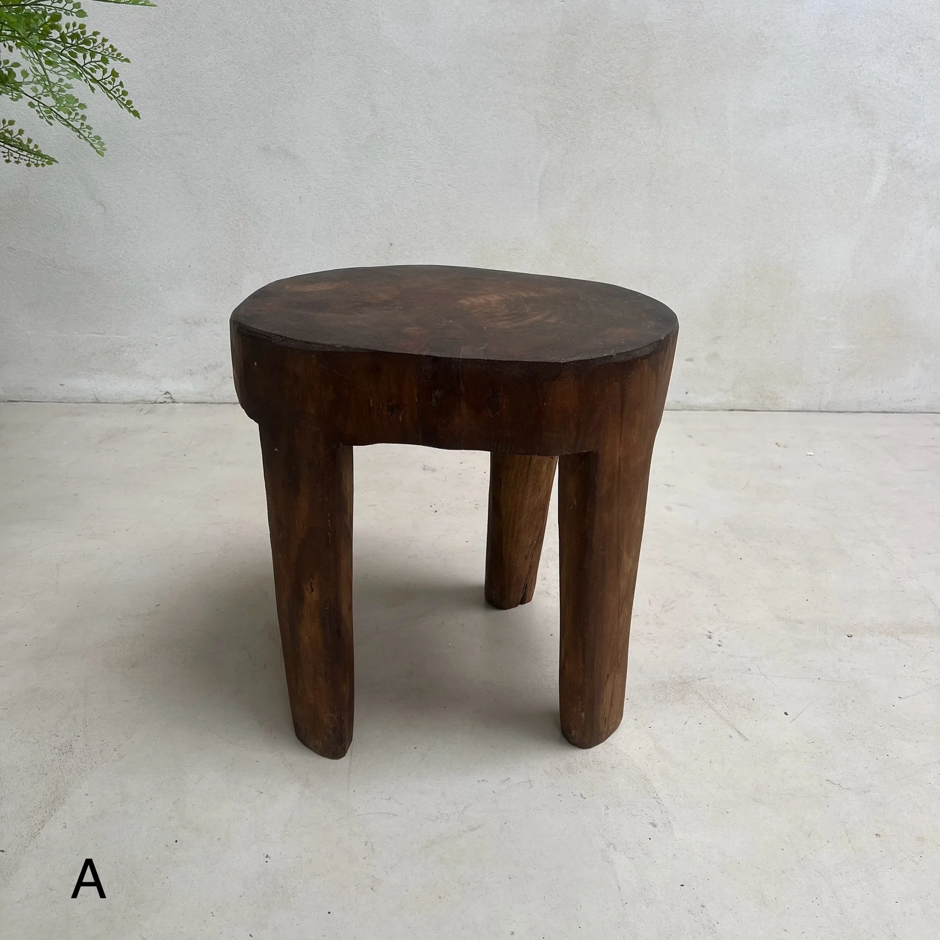 Antique Hand-carved Dark Wood Stools - Image 3