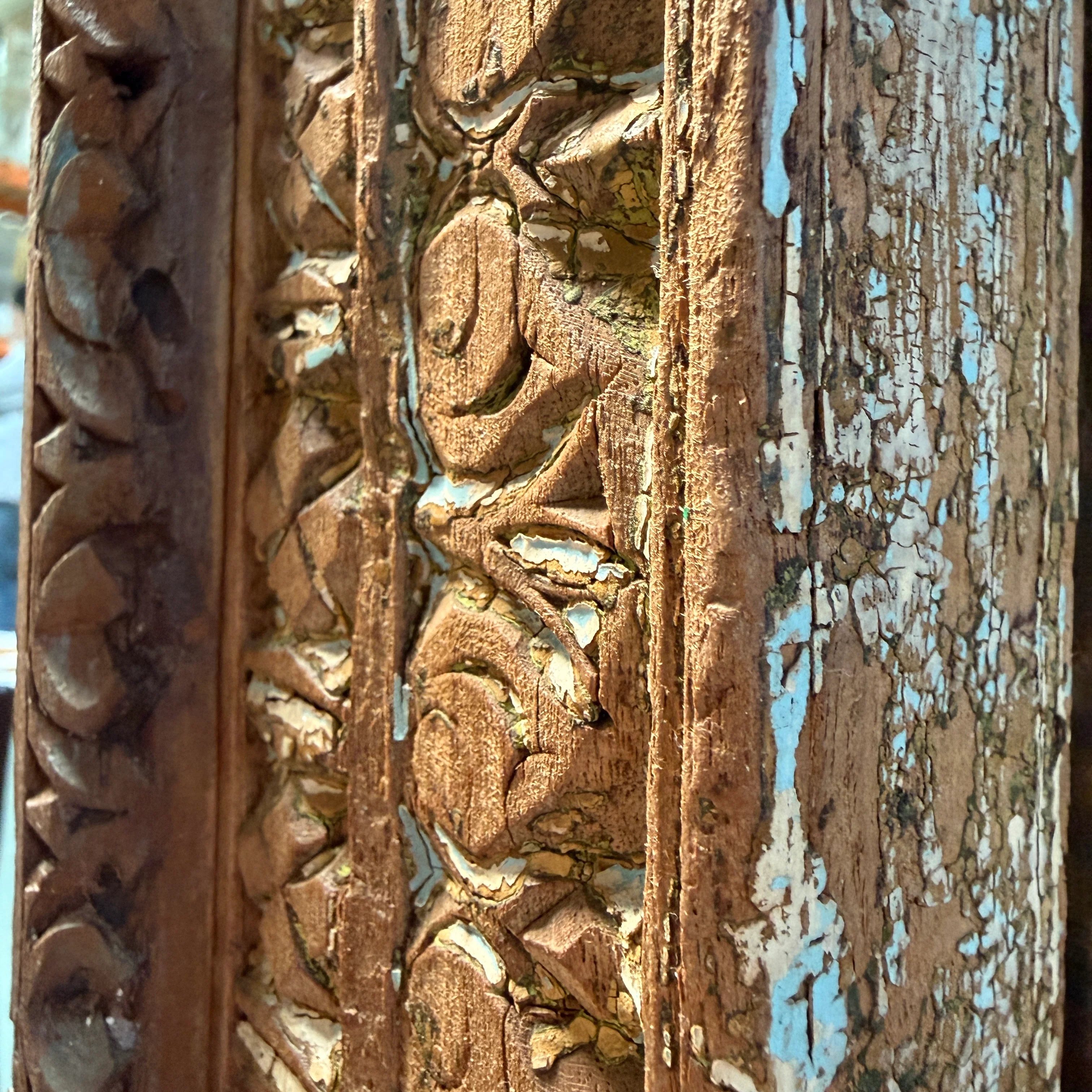 Antique Rustic Hand-Carved Wooden Full Length Mirror - Image 11
