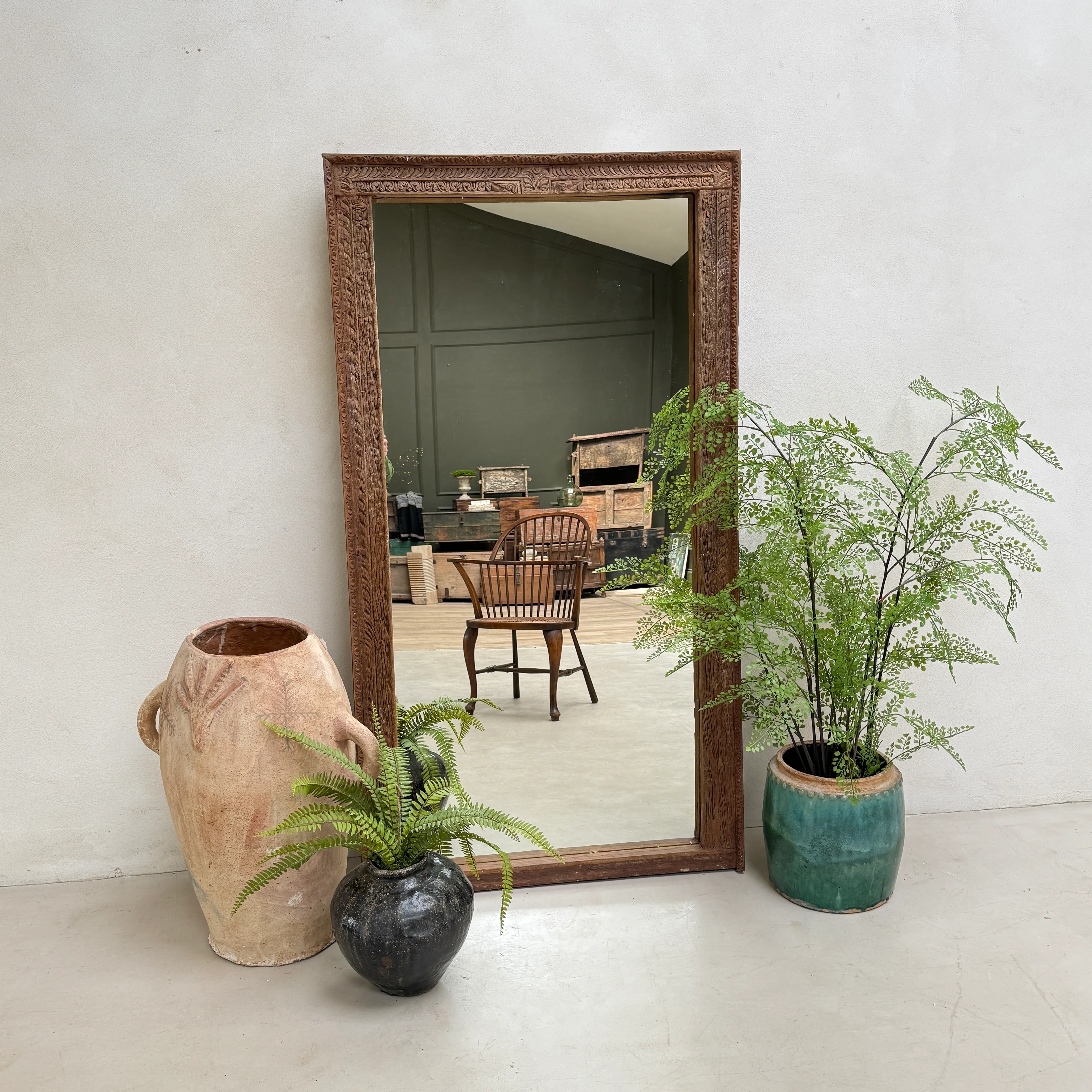 Antique Rustic Hand-Carved Wooden Full Length Mirror - Image 23