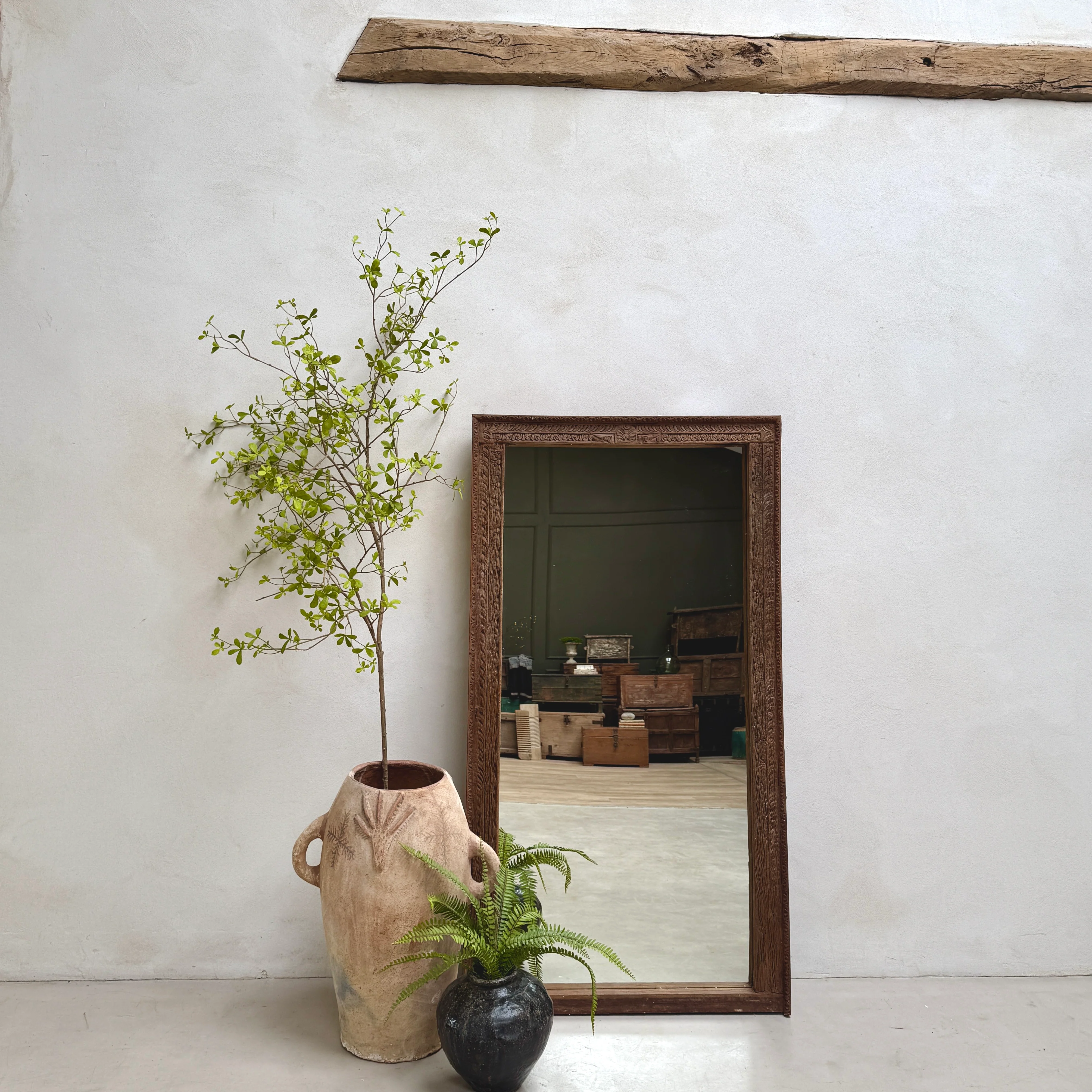 Antique Rustic Hand-Carved Wooden Full Length Mirror - Image 6