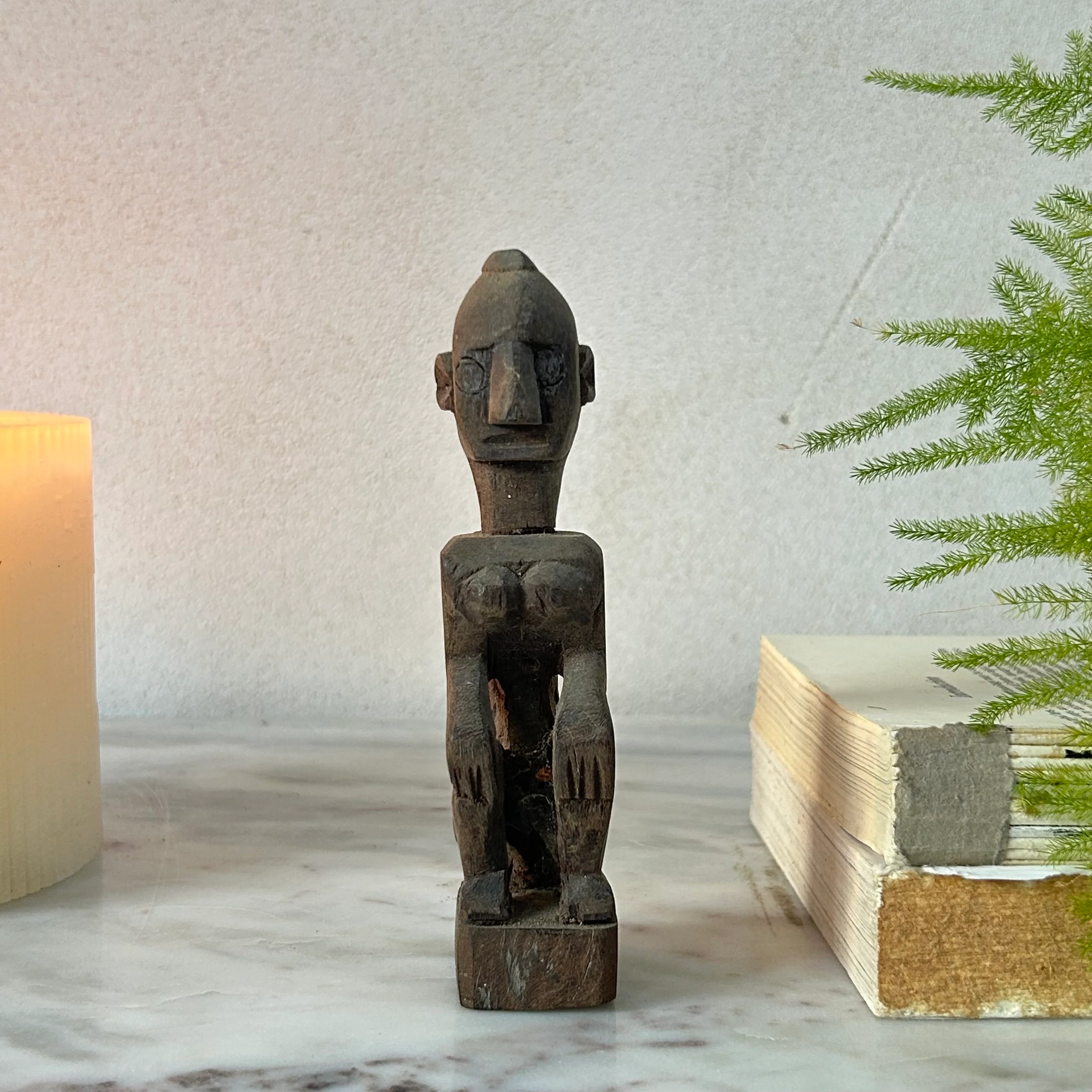 Antique  Hand Carved Wooden Statue Mani