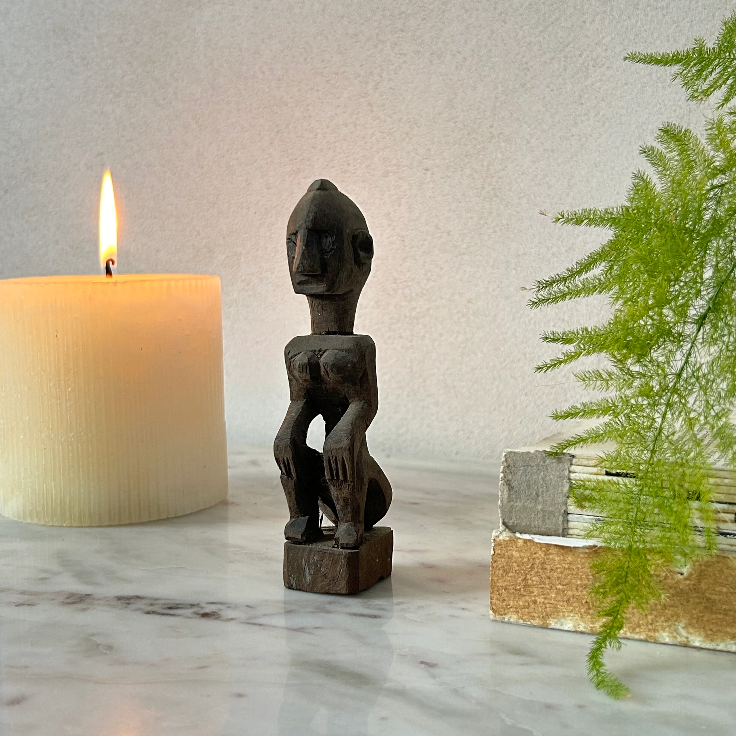 Antique  Hand Carved Wooden Statue Mani - Image 2