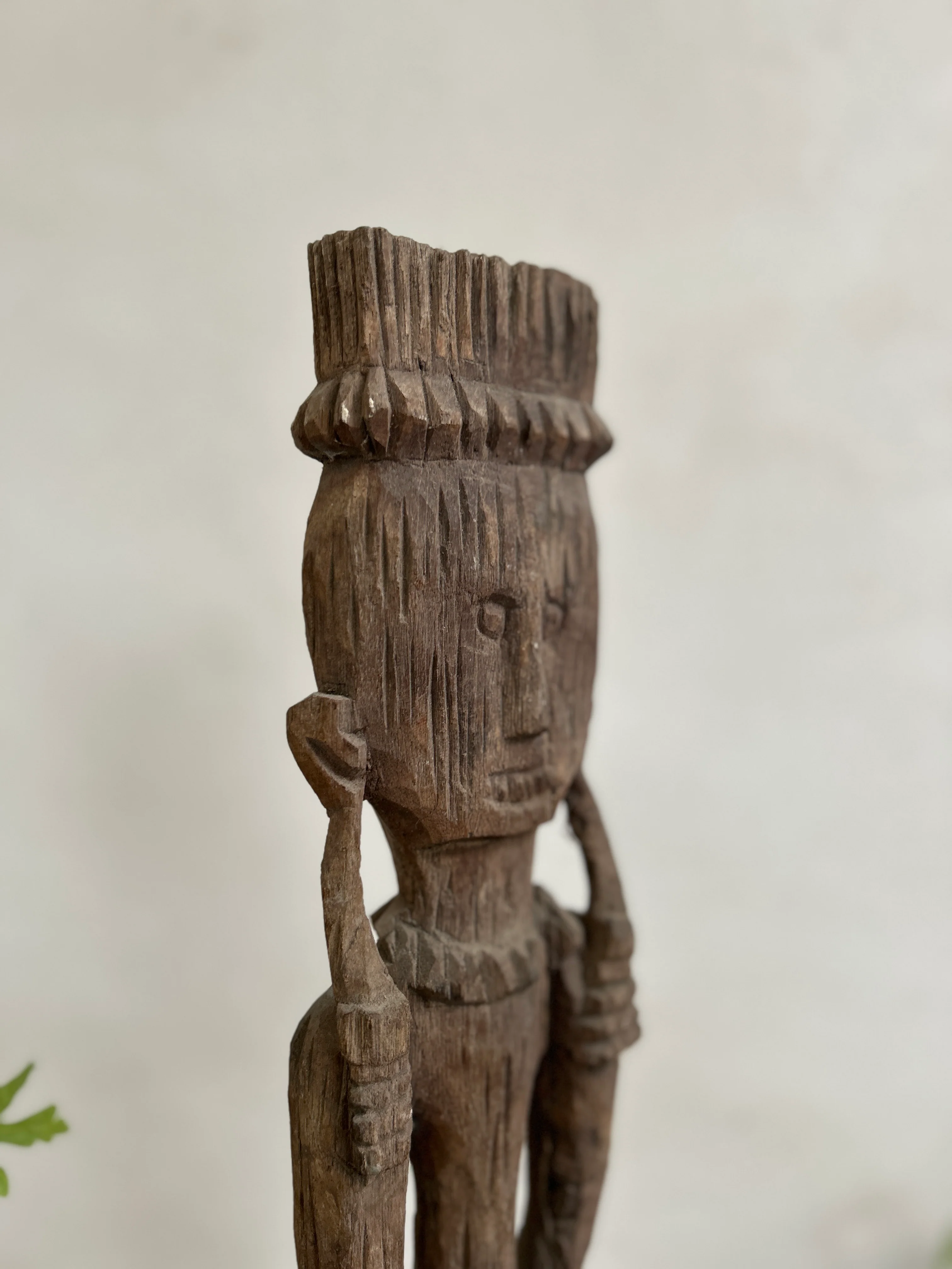Antique hand-carved wooden statues on stand | Wira - Image 5