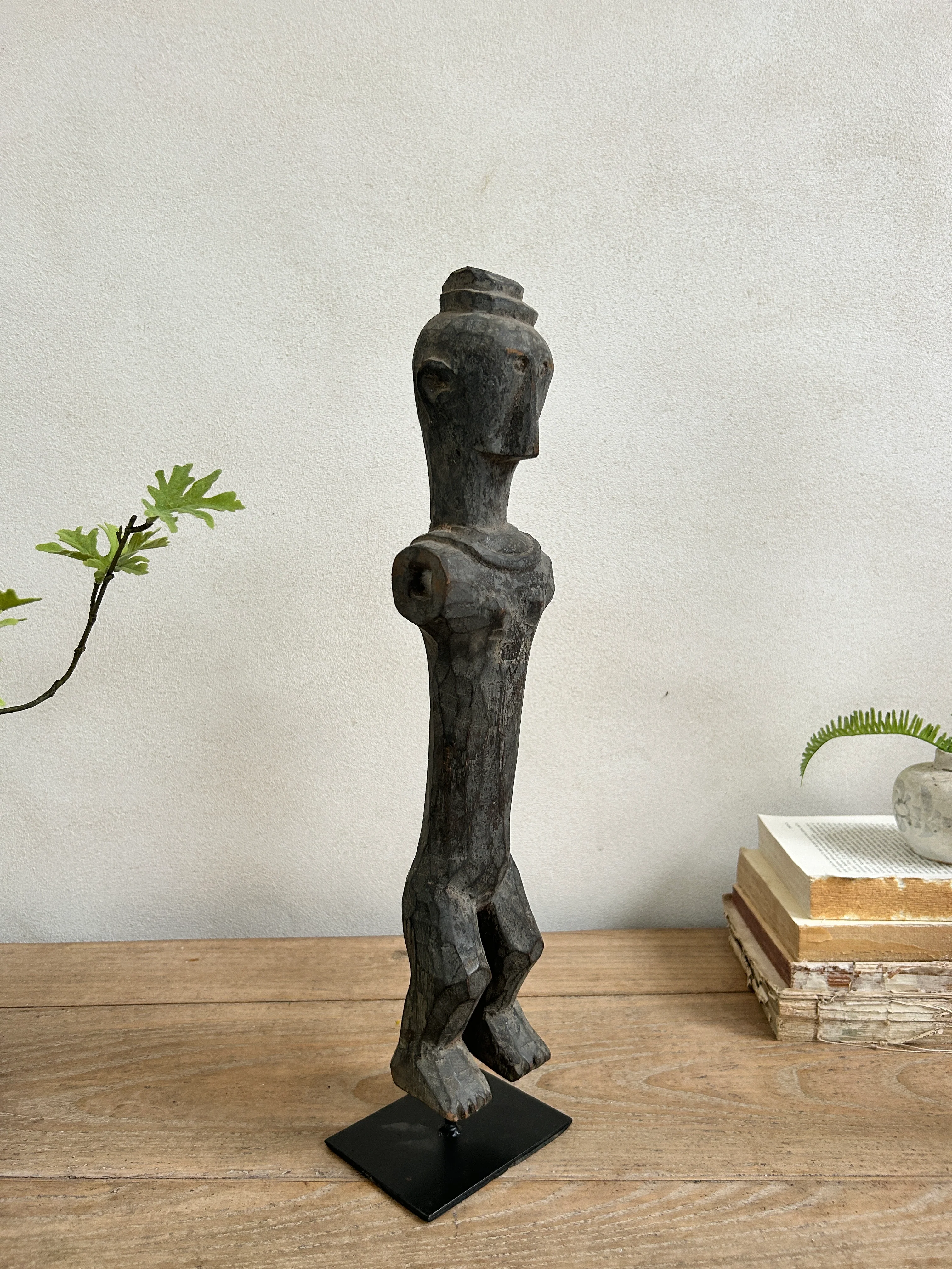 Antique hand-carved wooden statues on stand | Wira - Image 7