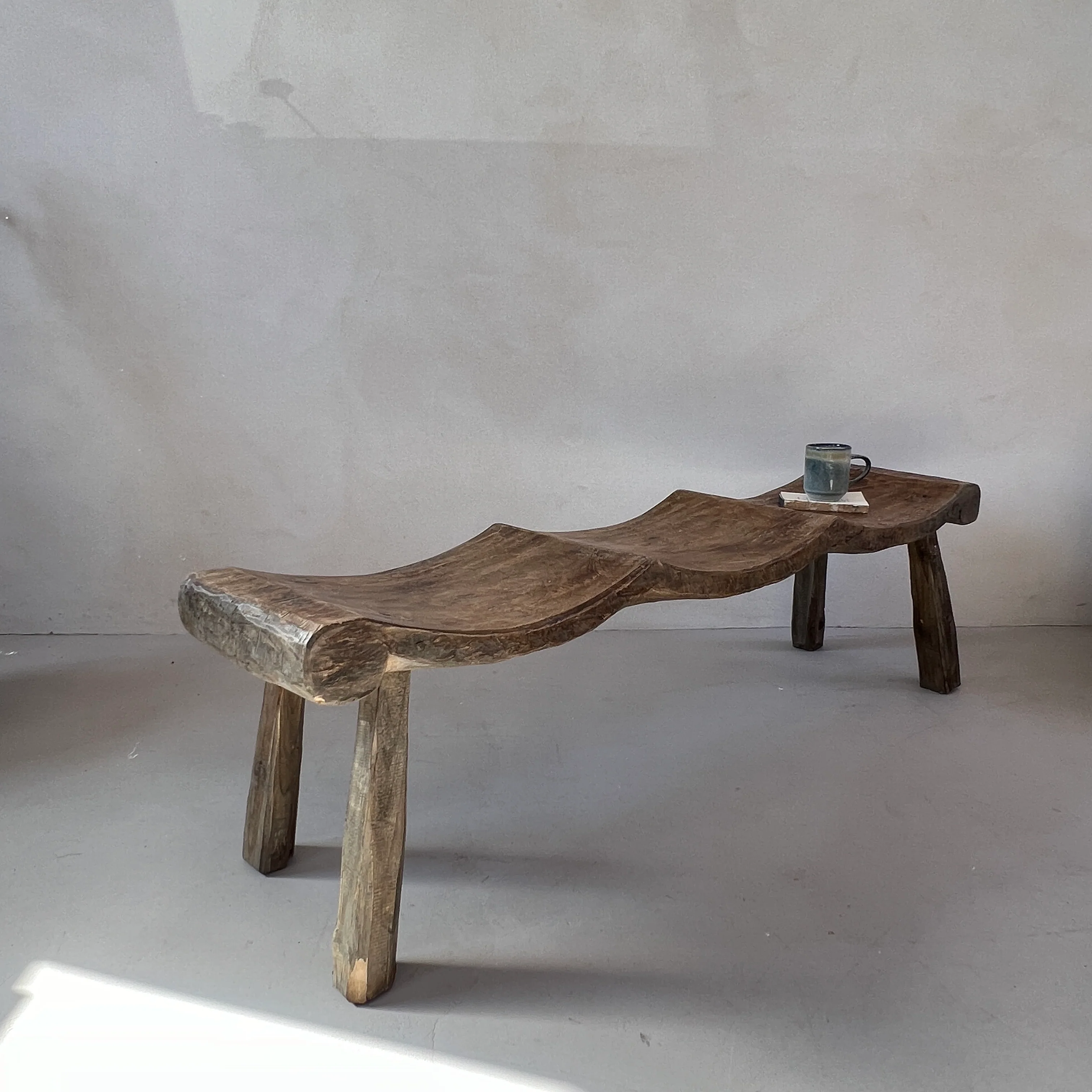 Antique Handcarved Curved Bench | Three seats - Image 4