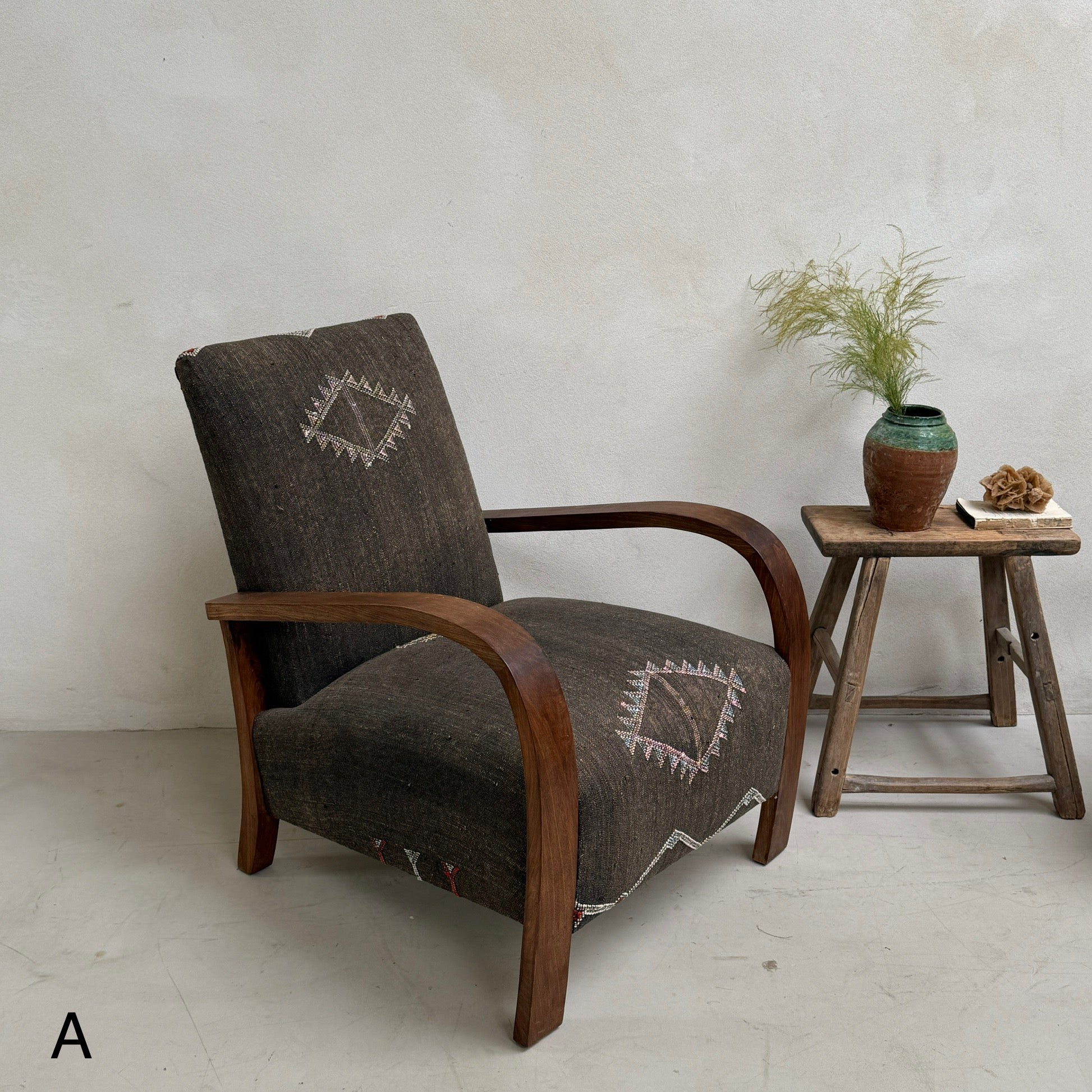 Antique Handwoven Kilim Armchair - Image 3