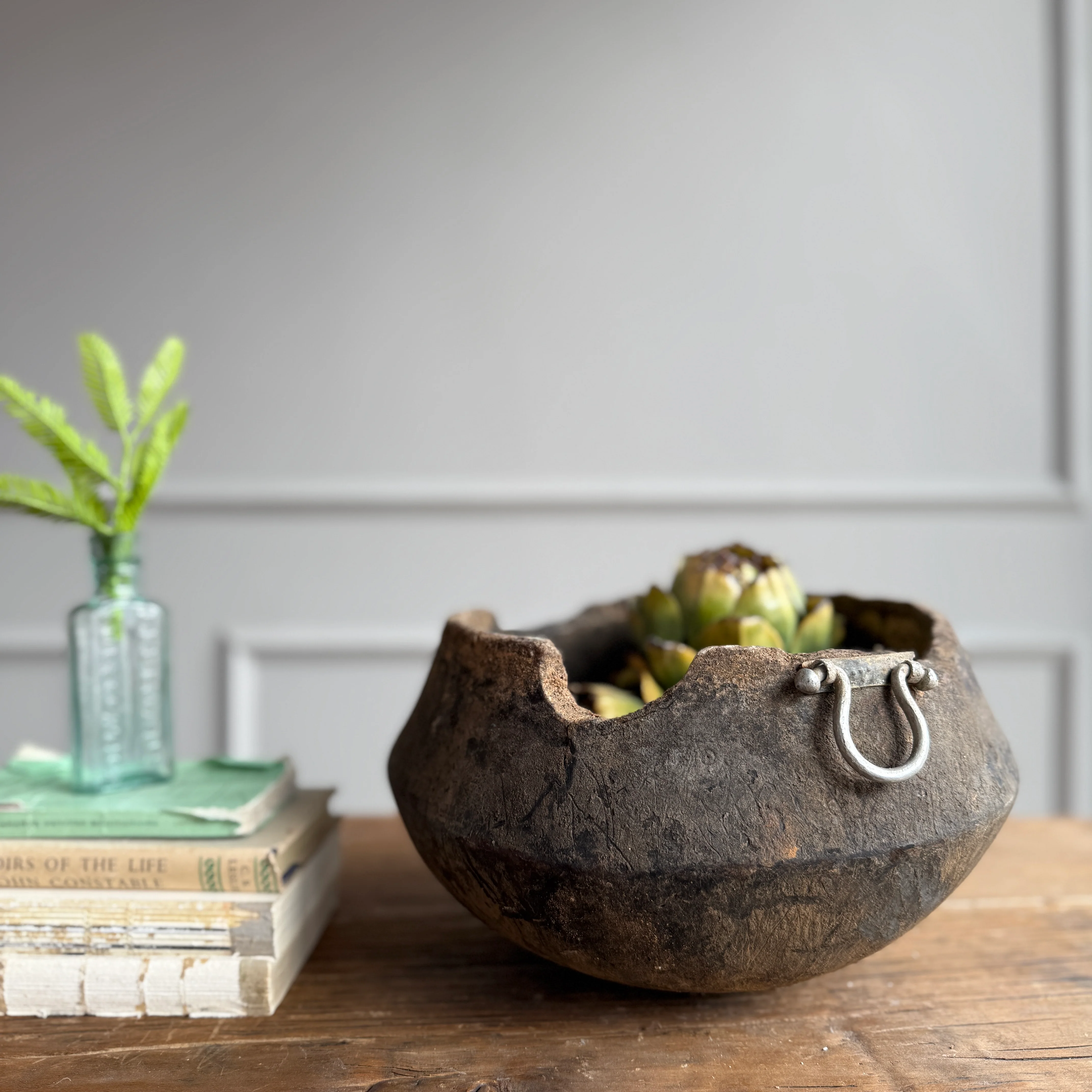 Antique moroccan wooden bowl | Metal Handles - Image 7