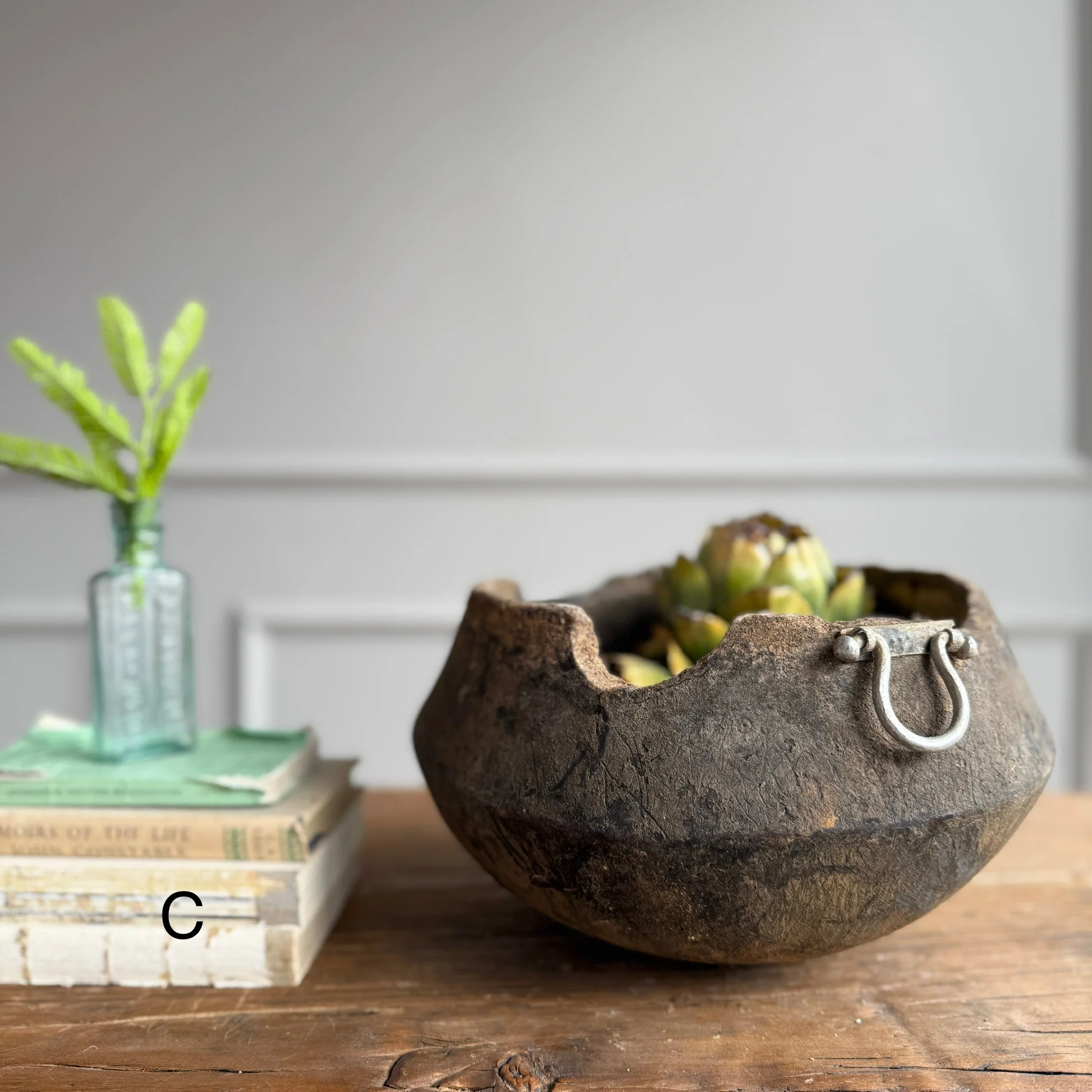 Antique moroccan wooden bowl | Metal Handles - Image 8