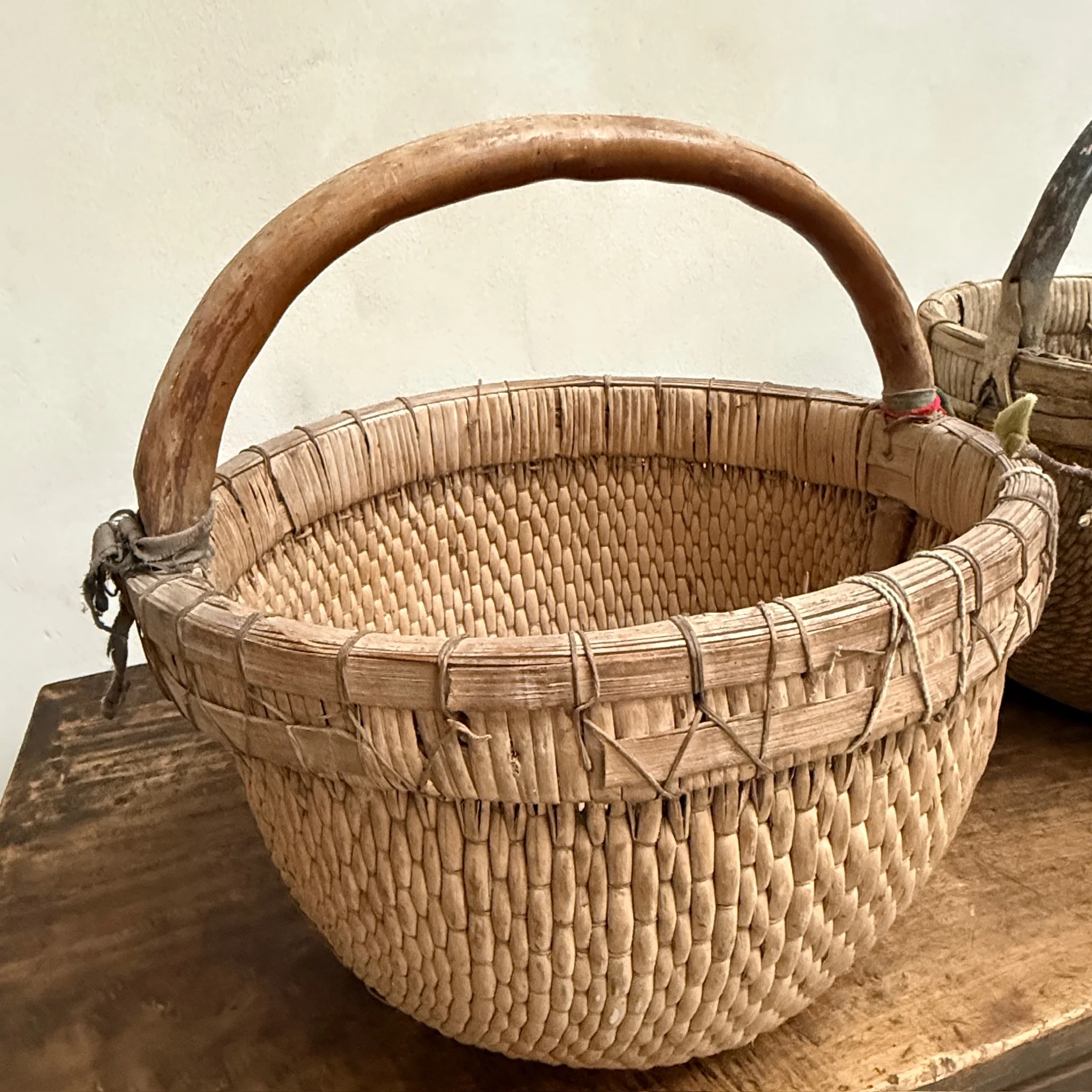 Antique Round Woven Market Basket - Image 4
