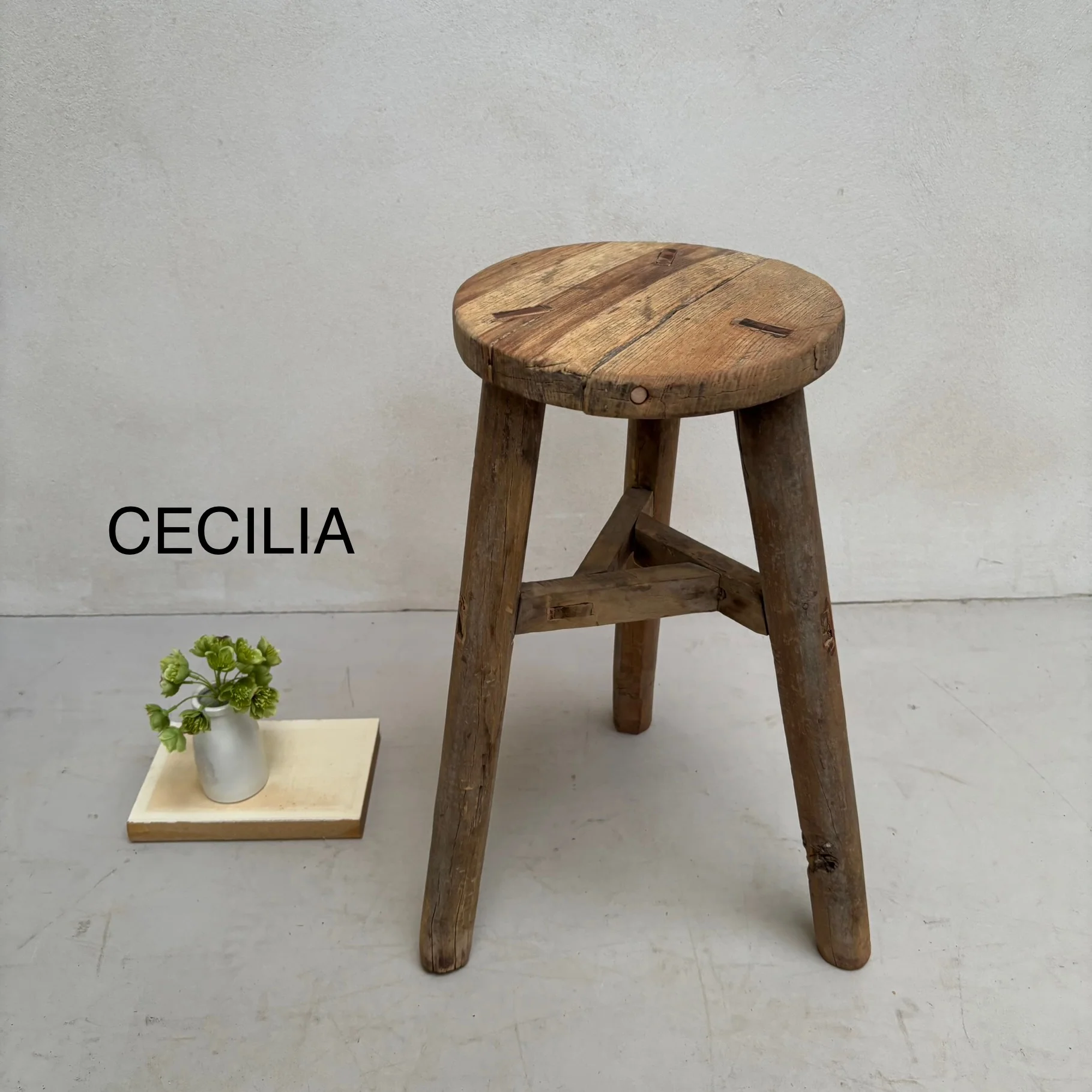 Antique Rustic Round Top Stool - Image 10