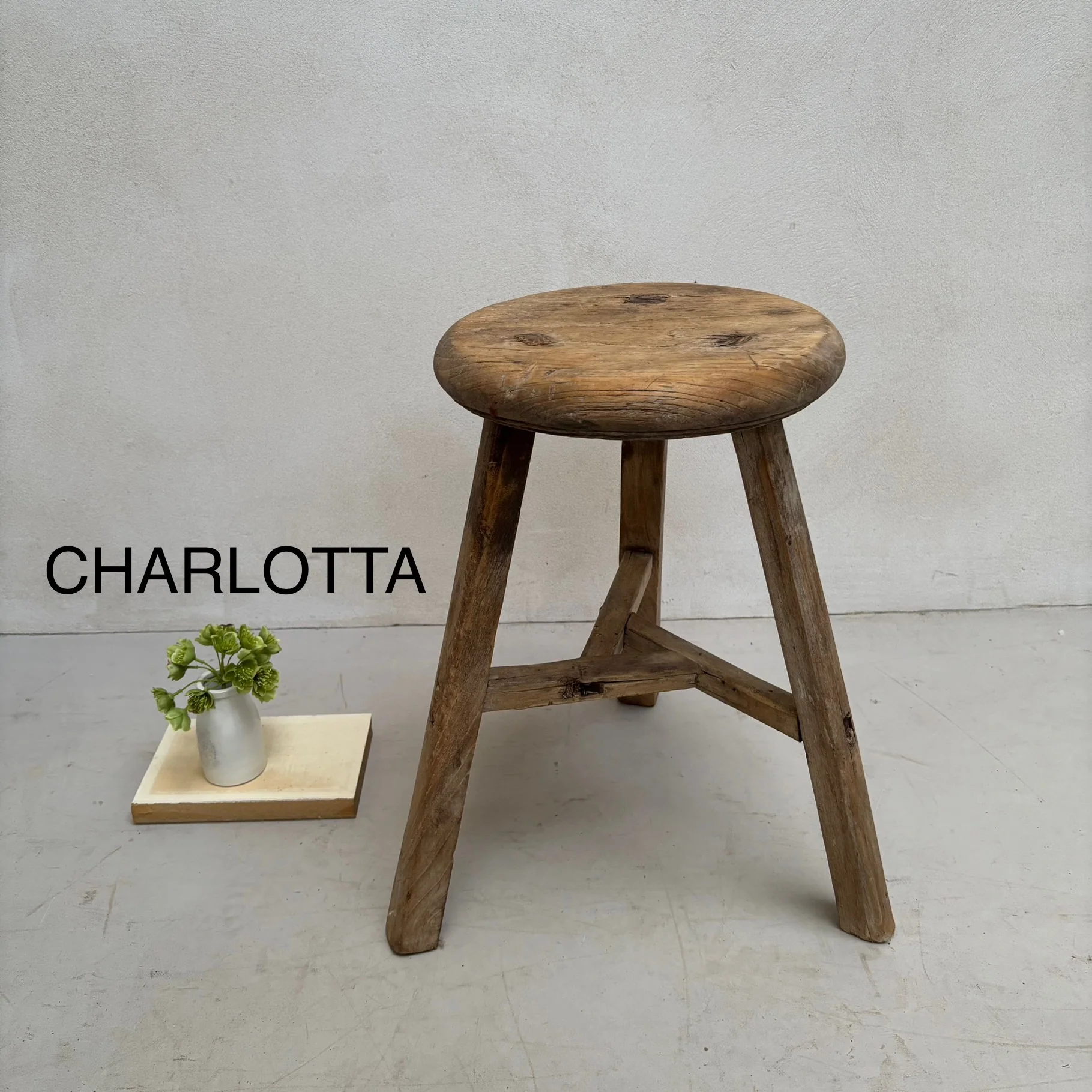 Antique Rustic Round Top Stool - Image 11