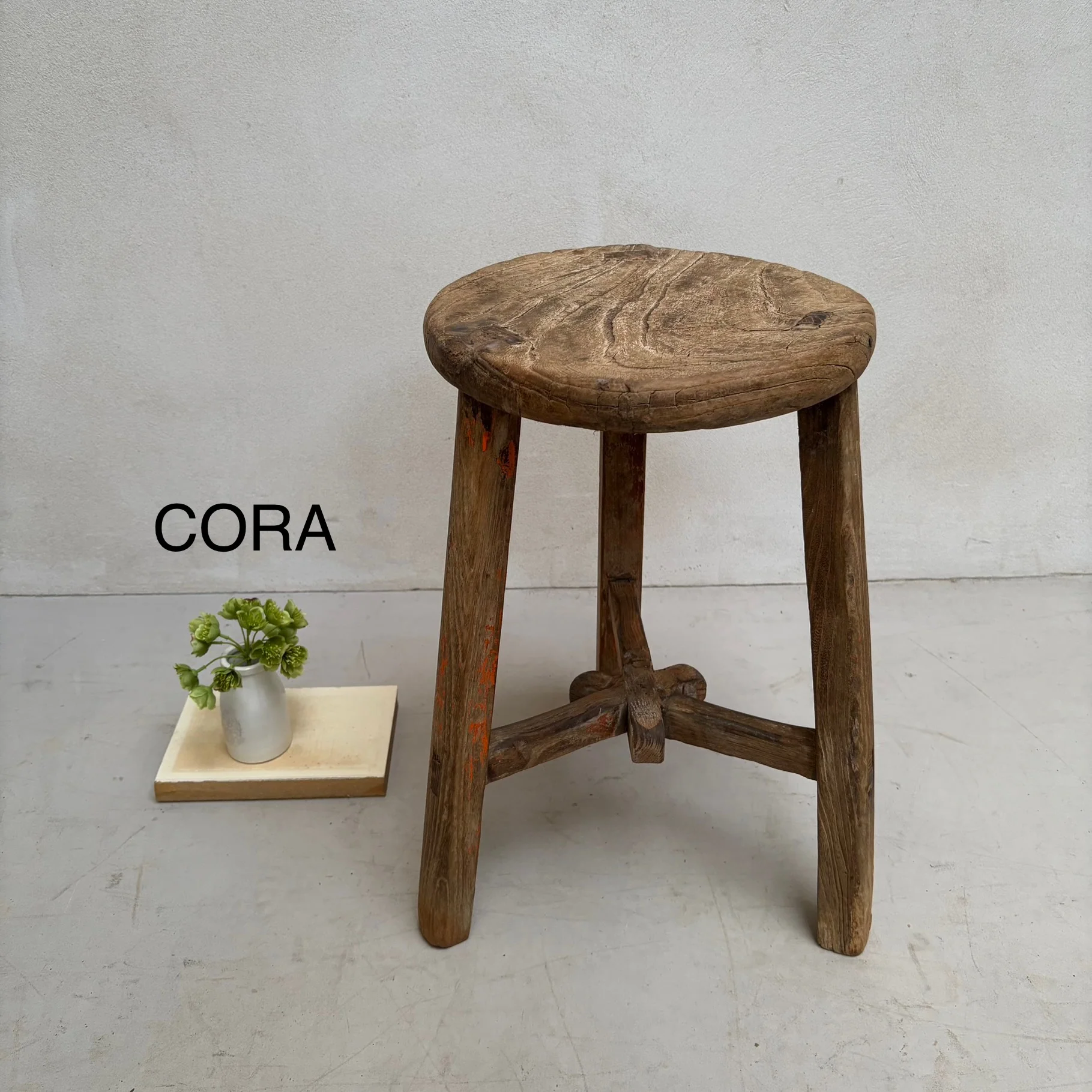 Antique Rustic Round Top Stool - Image 12