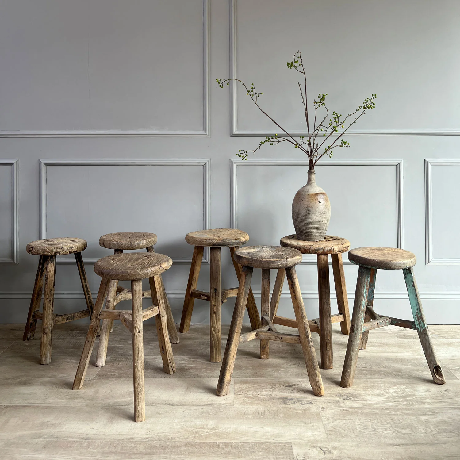 Antique Rustic Round Top Stool - Image 3