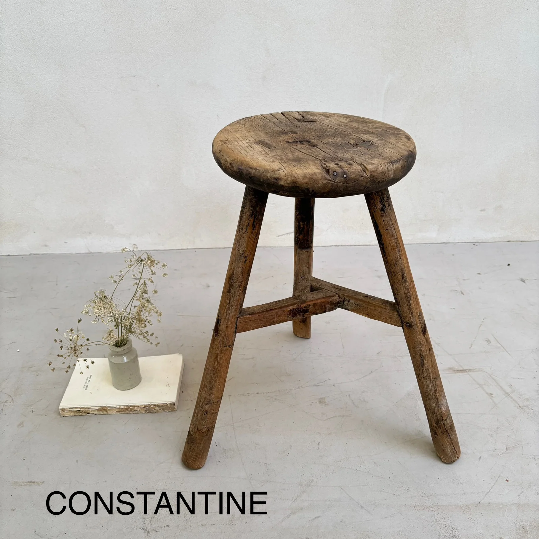 Antique Rustic Round Top Stool - Image 5