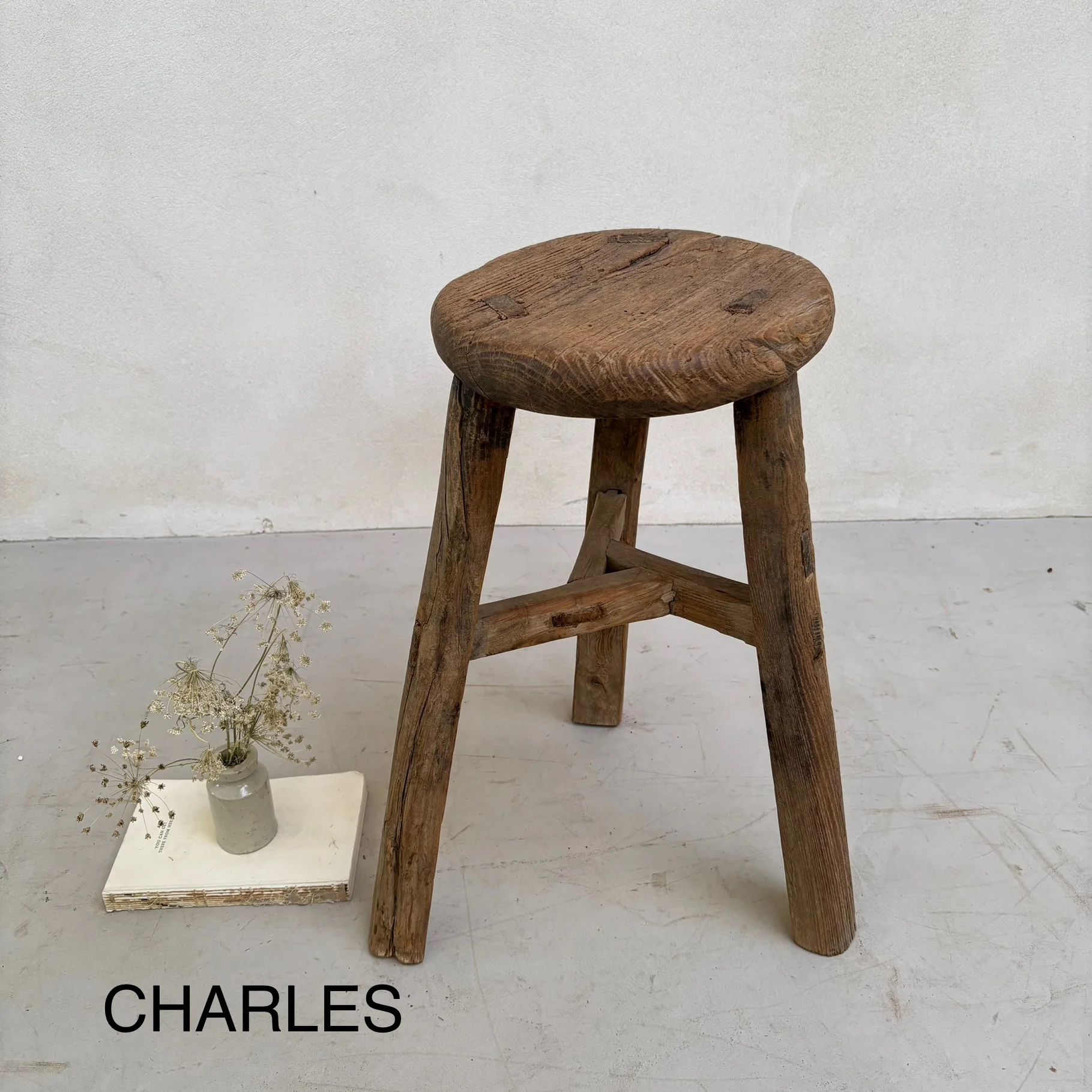 Antique Rustic Round Top Stool - Image 7