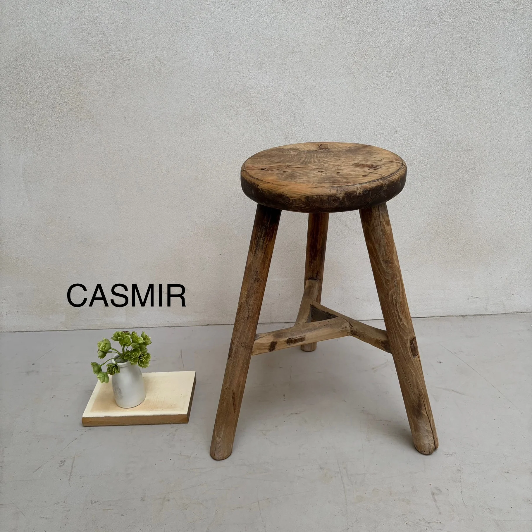 Antique Rustic Round Top Stool - Image 8