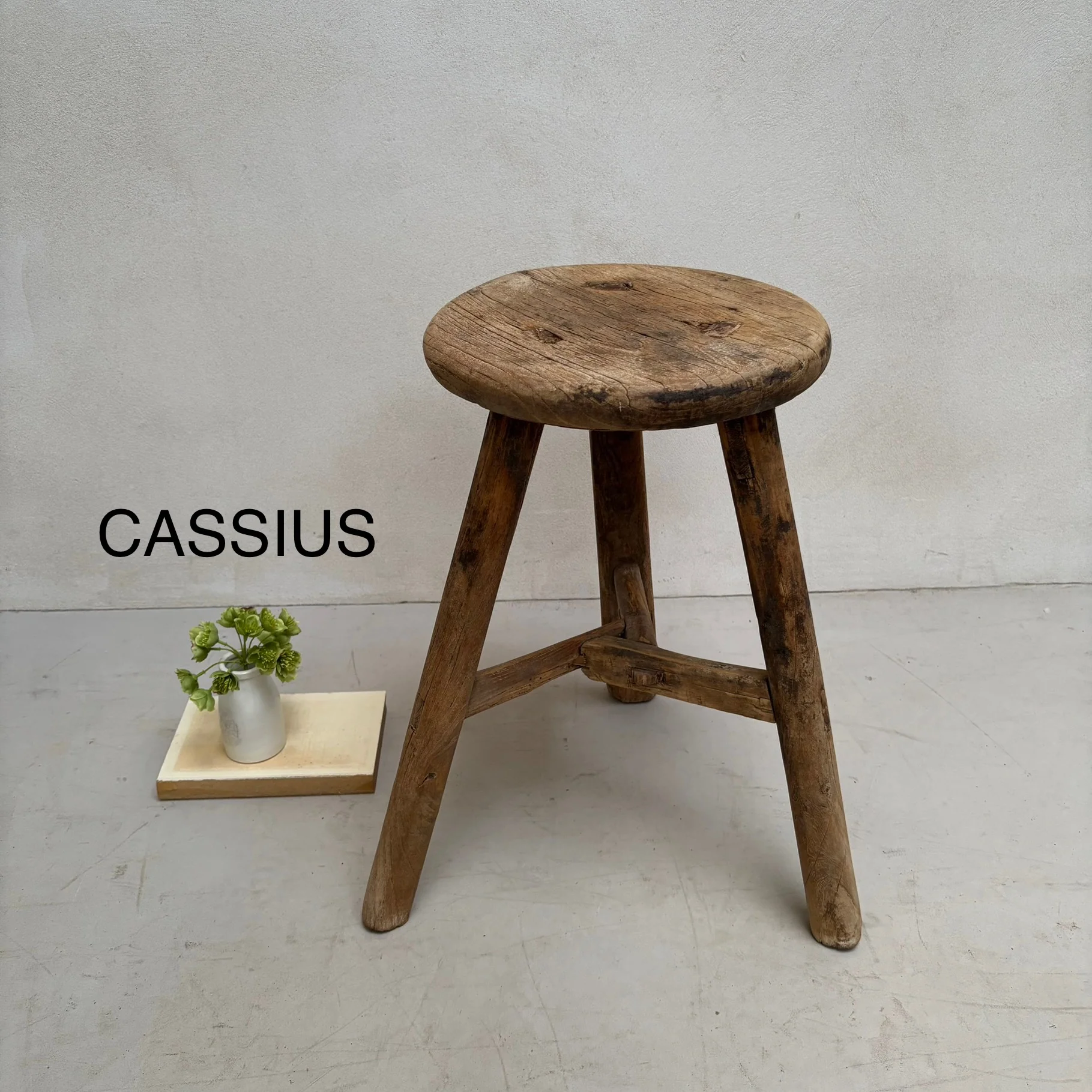 Antique Rustic Round Top Stool - Image 9