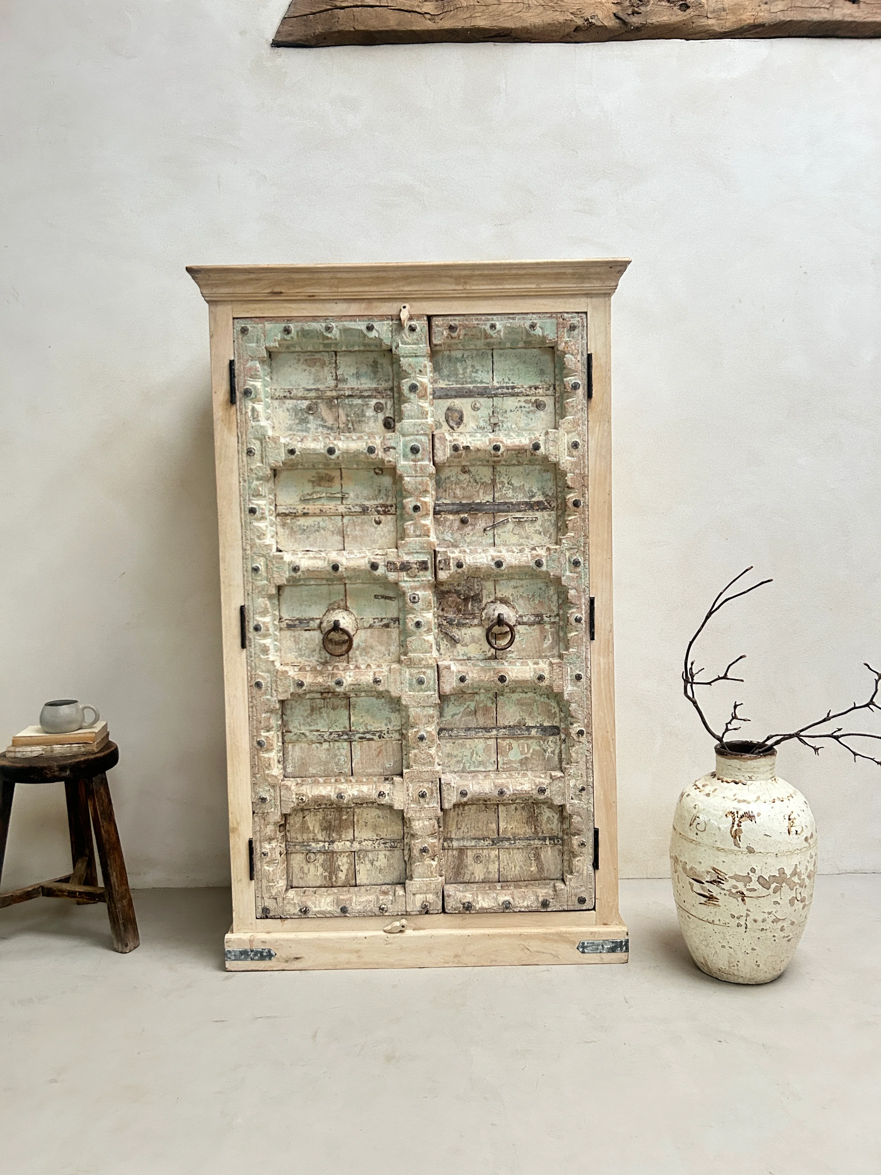 Antique rustic white washed Cupboard | Ayesha - Image 2