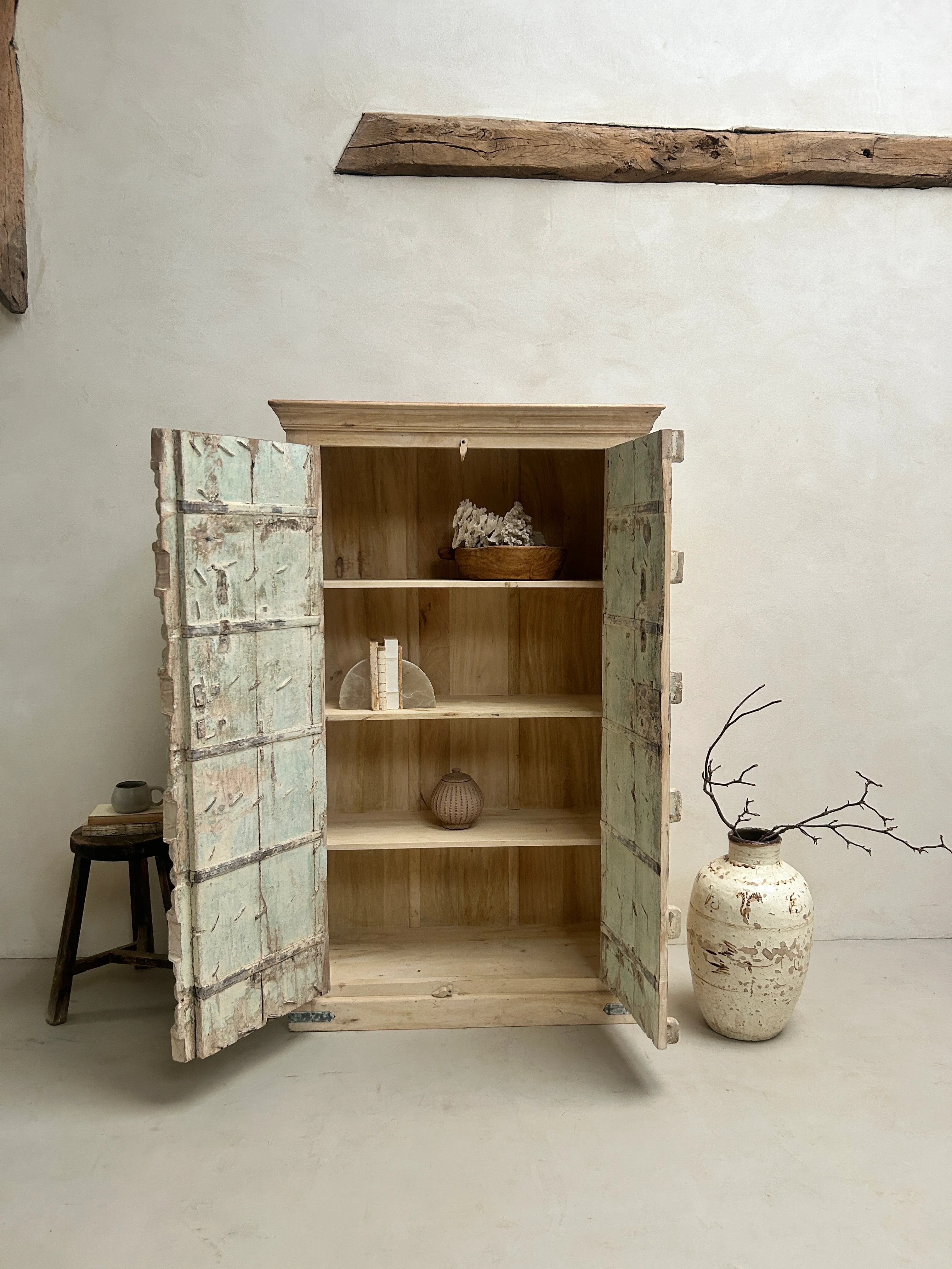 Antique rustic white washed Cupboard | Ayesha - Image 3