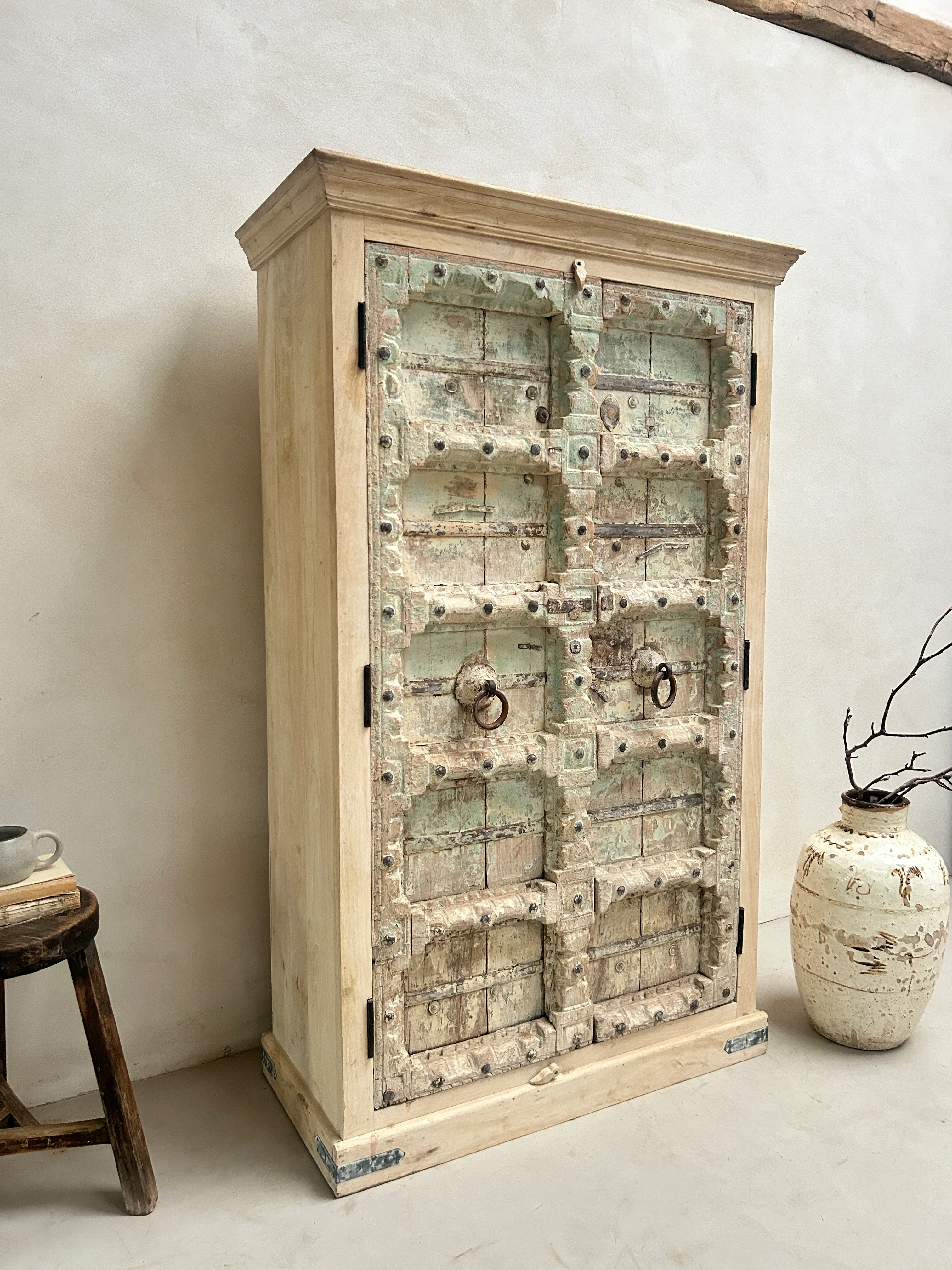 Antique rustic white washed Cupboard | Ayesha - Image 6