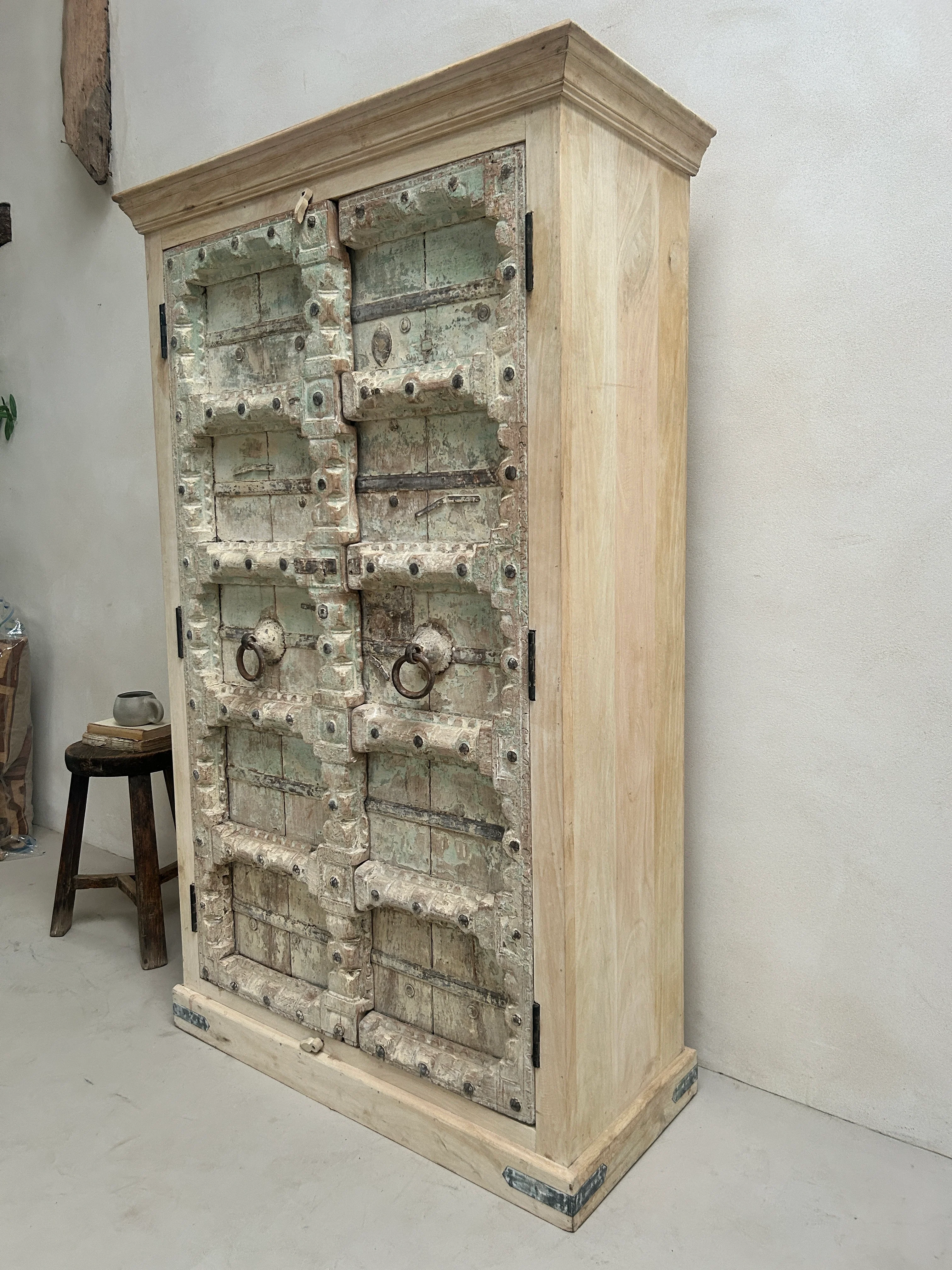 Antique rustic white washed Cupboard | Ayesha - Image 7