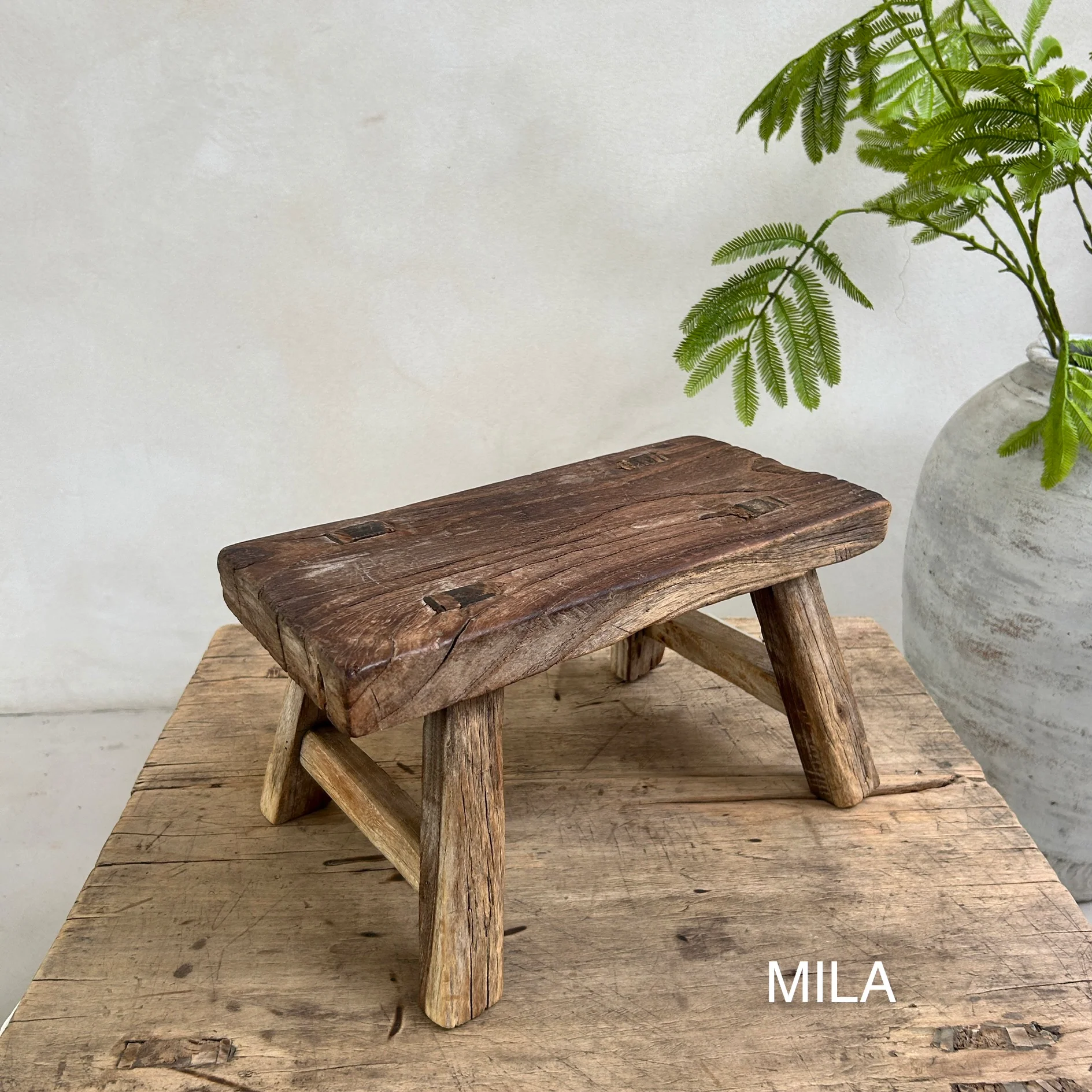 Antique rustic wood footstool (Select from photo) - Image 14
