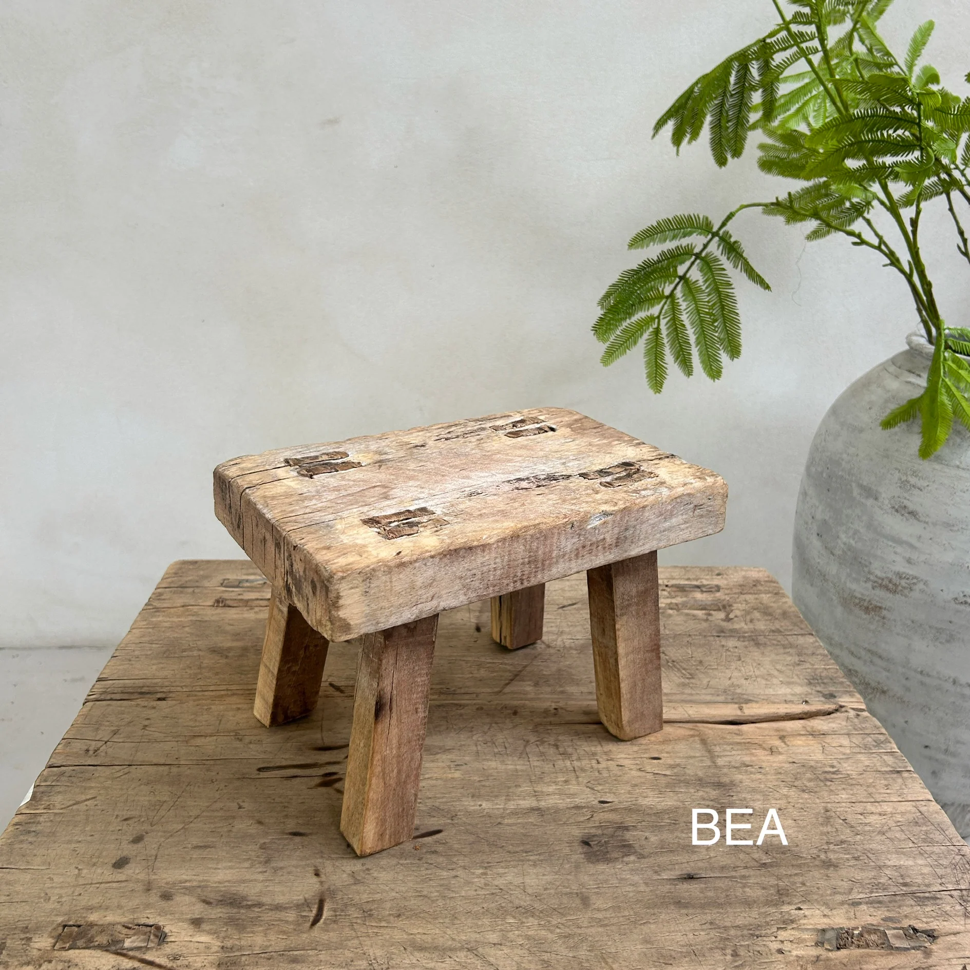 Antique rustic wood footstool (Select from photo) - Image 15
