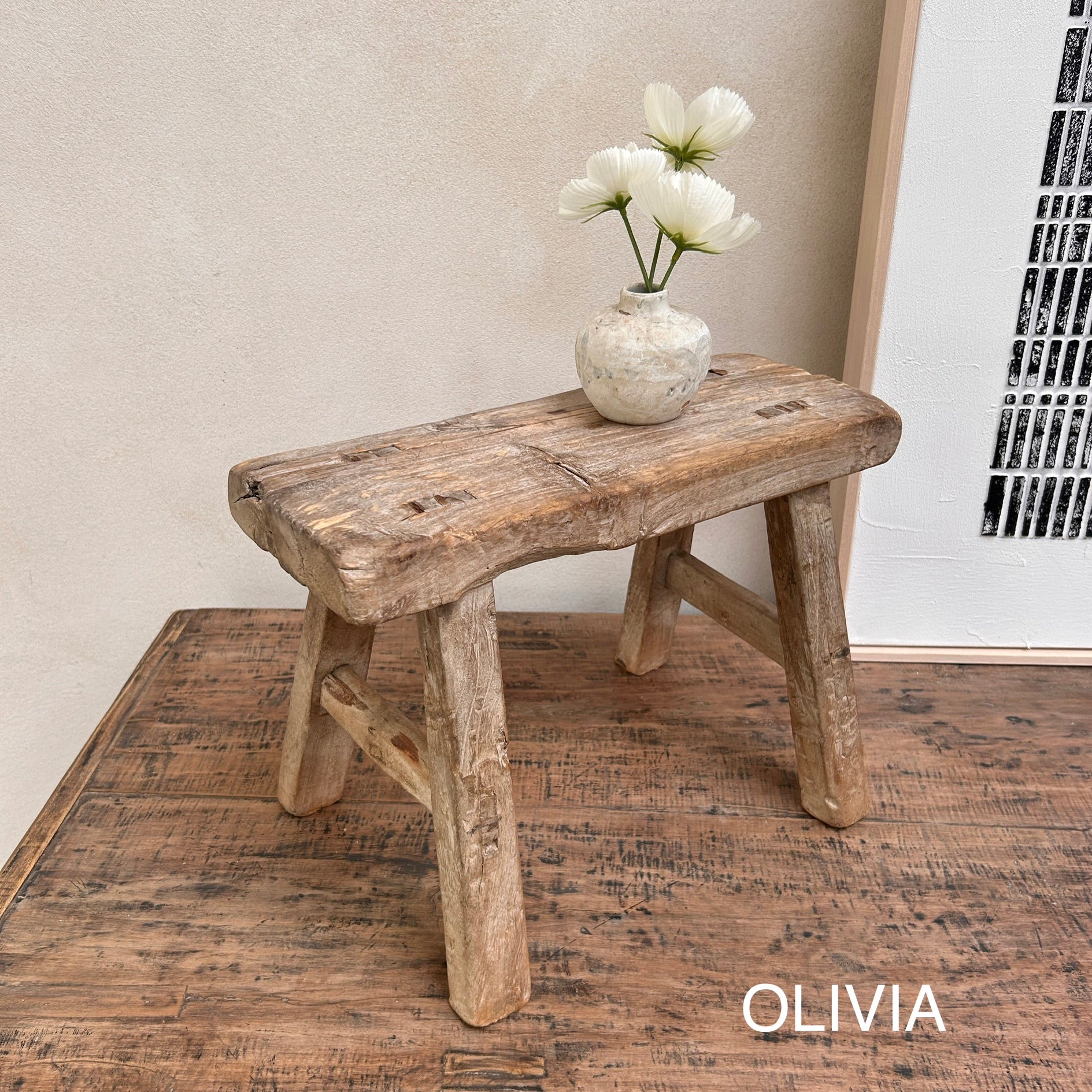 Antique rustic wood footstool (Select from photo) - Image 18