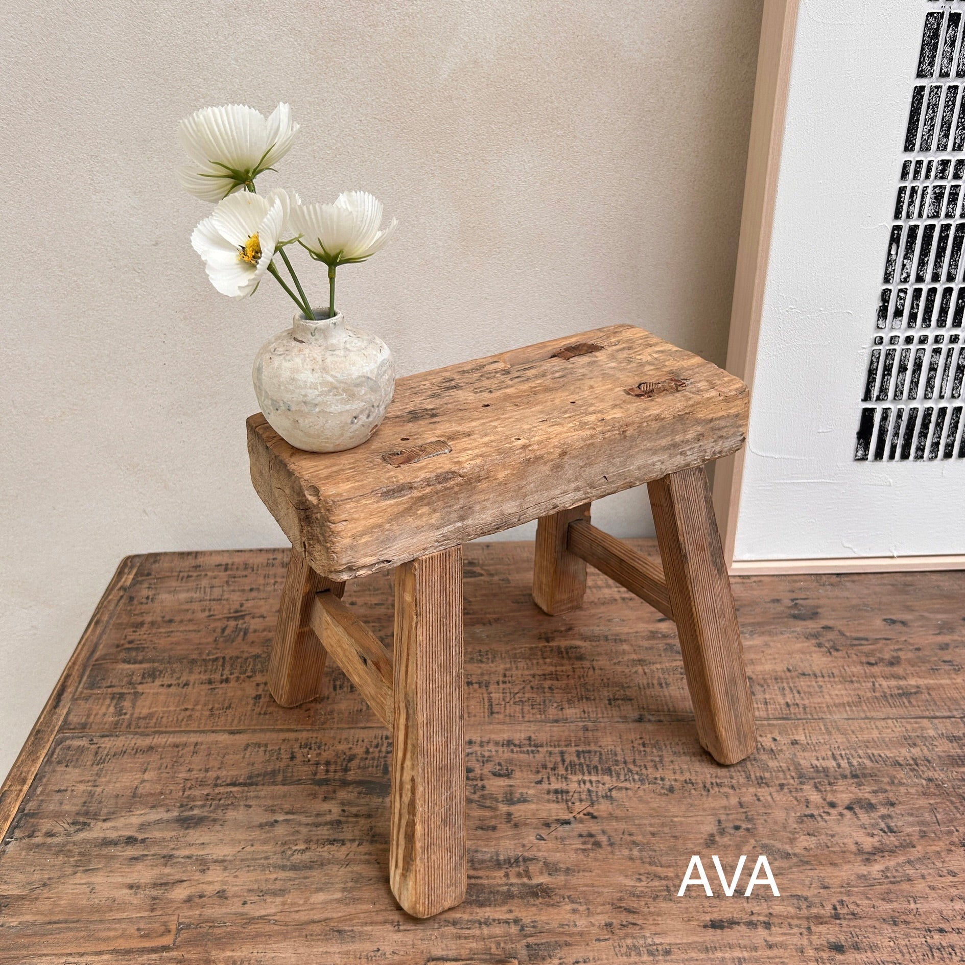 Antique rustic wood footstool (Select from photo) - Image 19