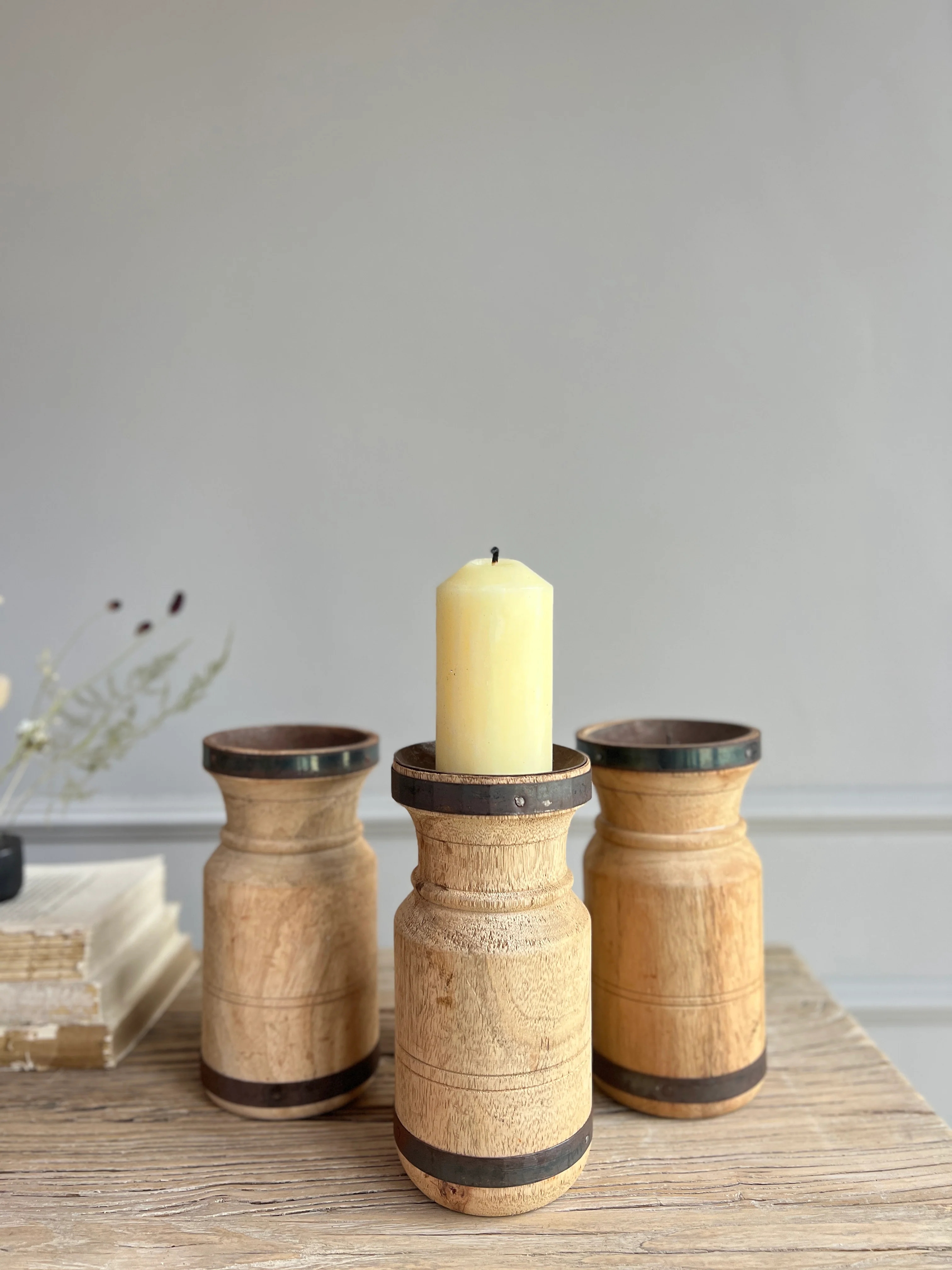 Antique Turned Wood Candle Holder - Image 3