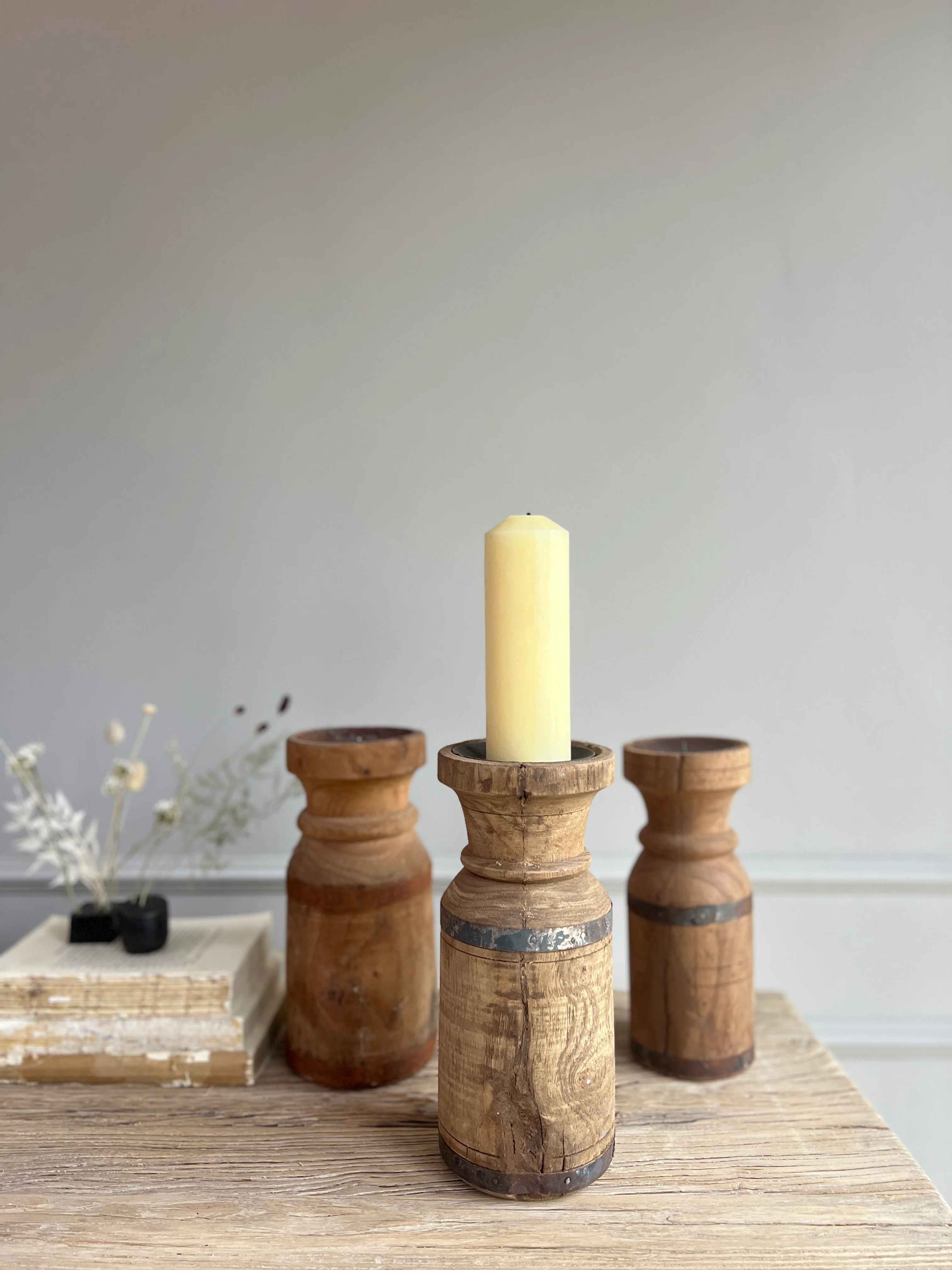 Antique Turned Wood Candle Holder - Image 4
