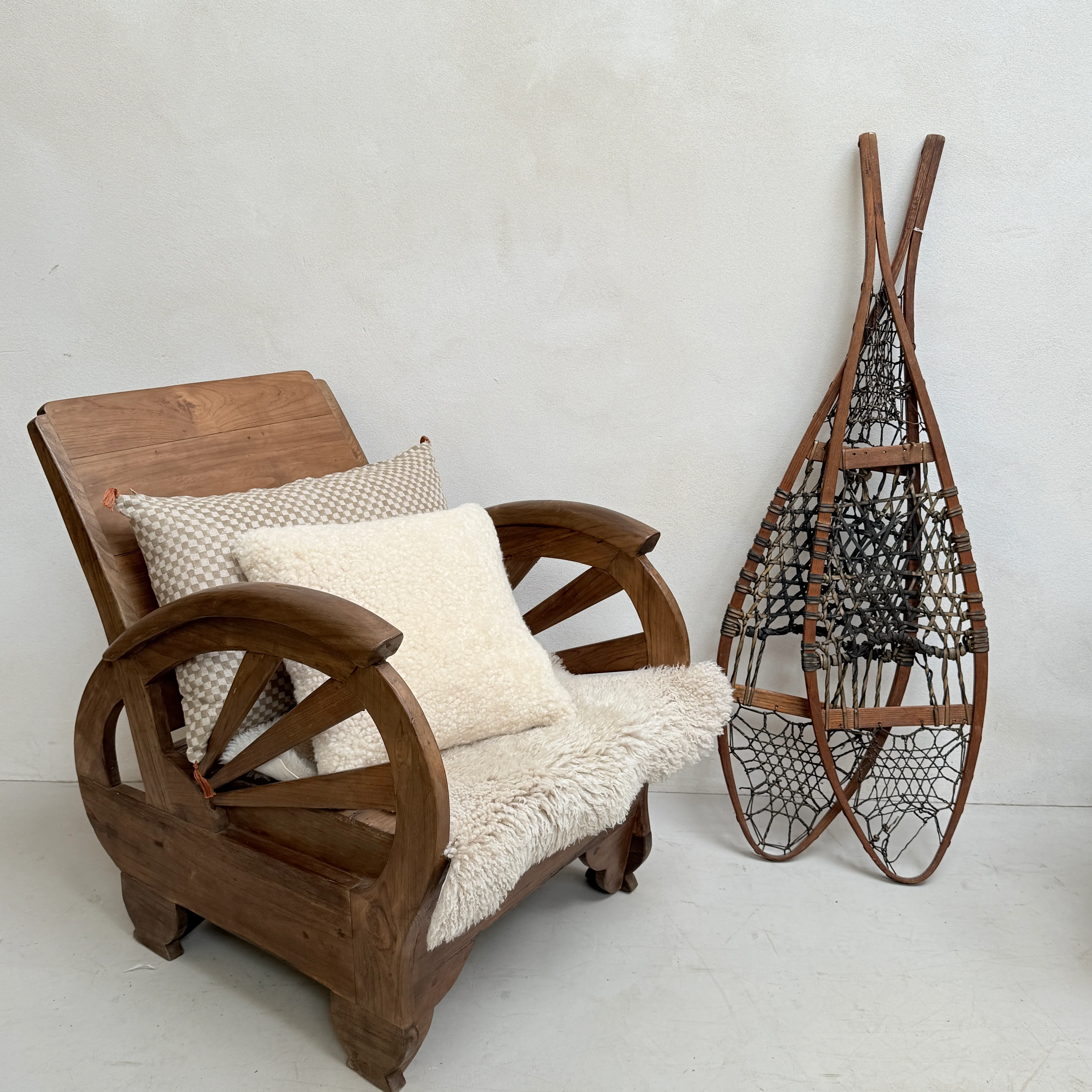 Antique Wooden and Leather Snowshoes - Image 2