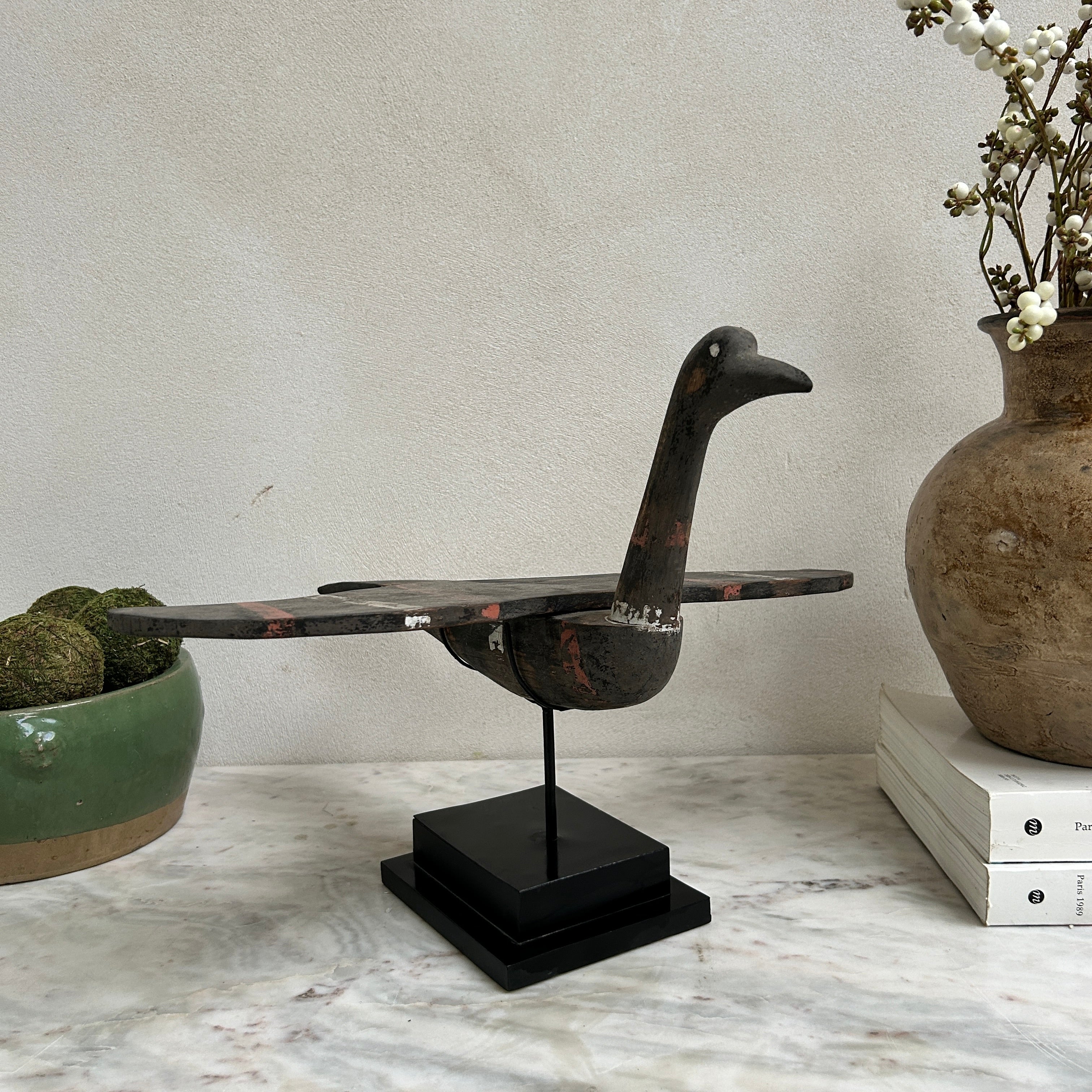 Antique Wooden Bird On Stand | Mentari - Image 2
