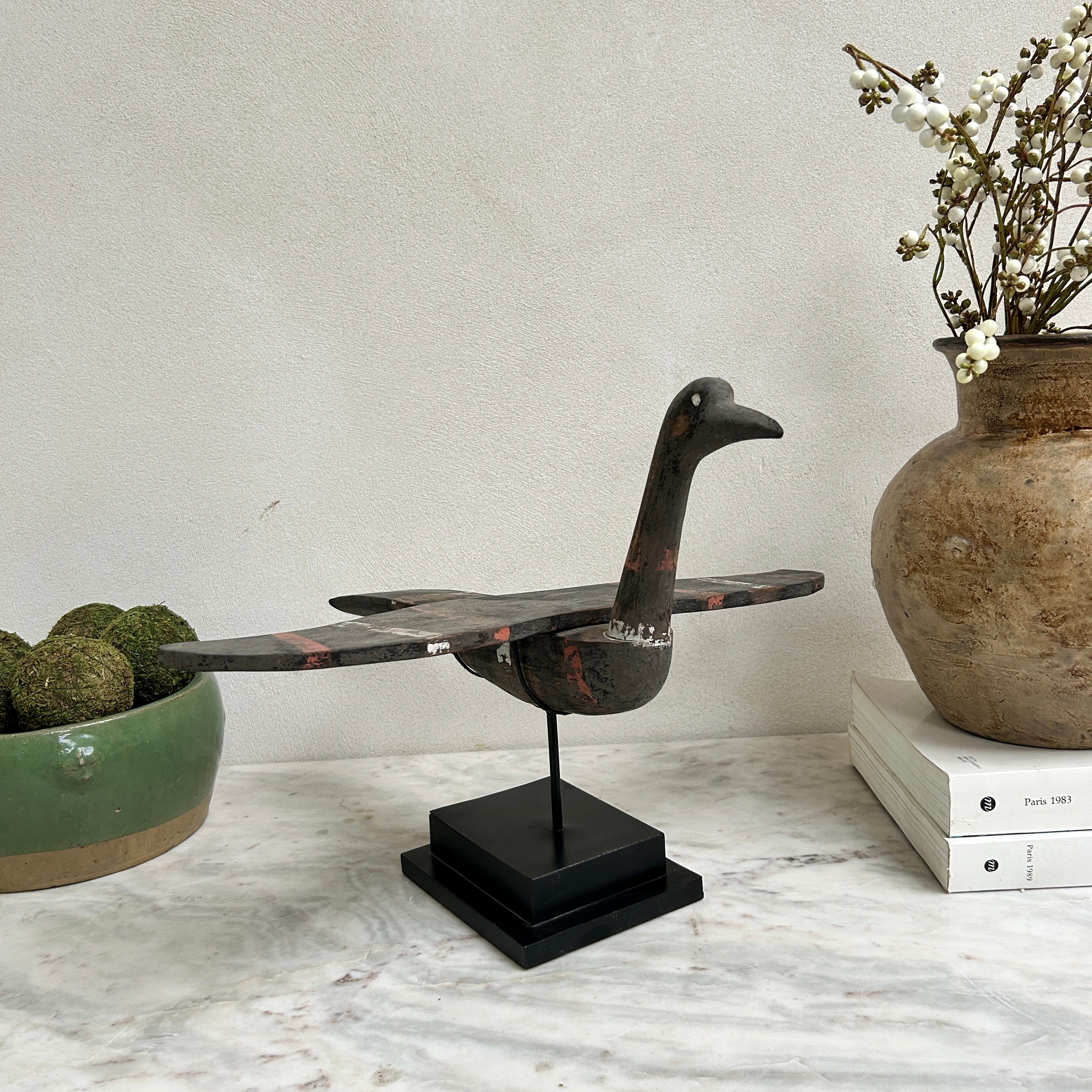 Antique Wooden Bird On Stand | Mentari - Image 3