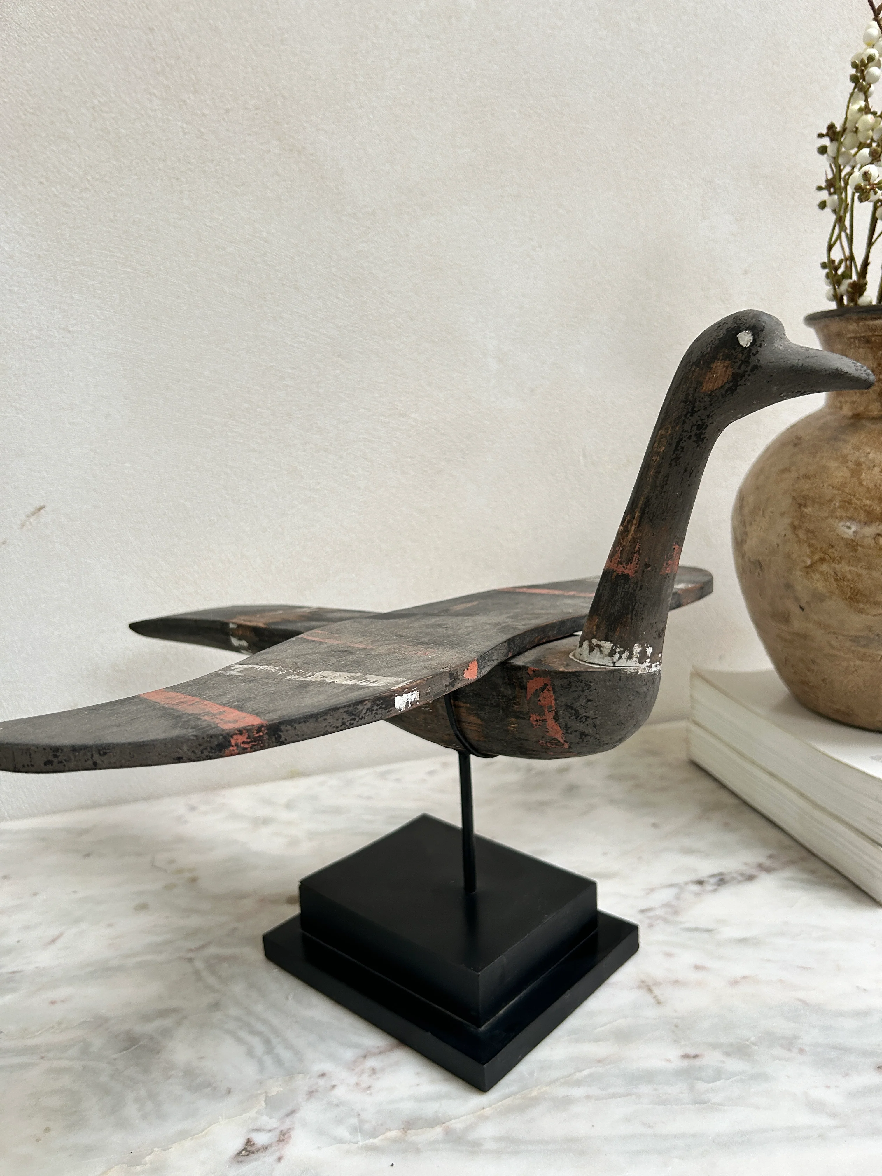 Antique Wooden Bird On Stand | Mentari - Image 4