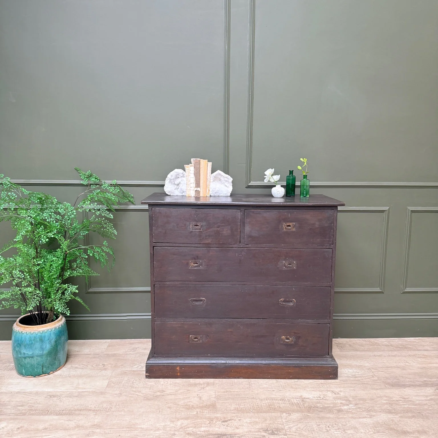 Antique wooden campaign style drawers | Giles