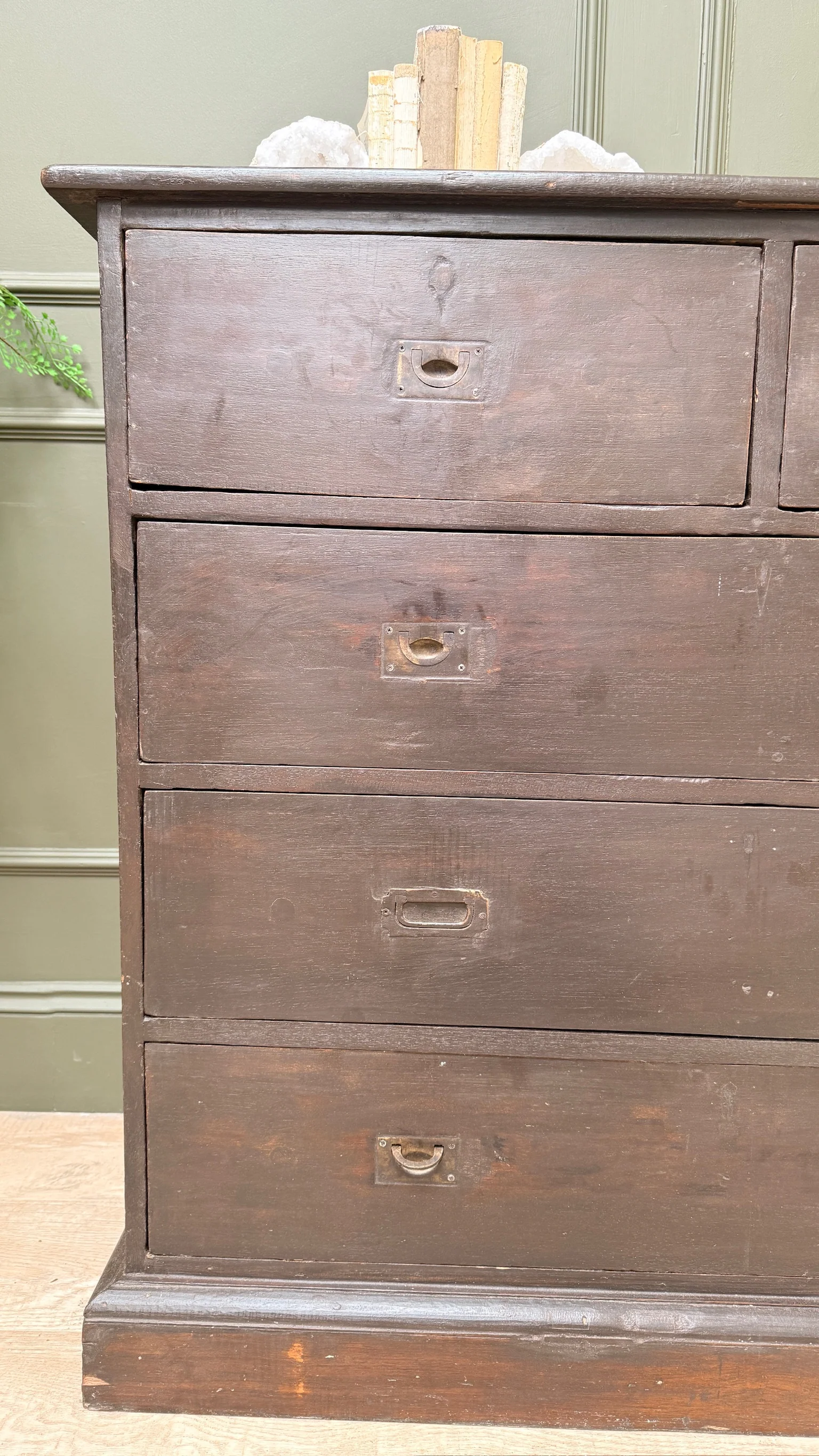 Antique wooden campaign style drawers | Giles - Image 10