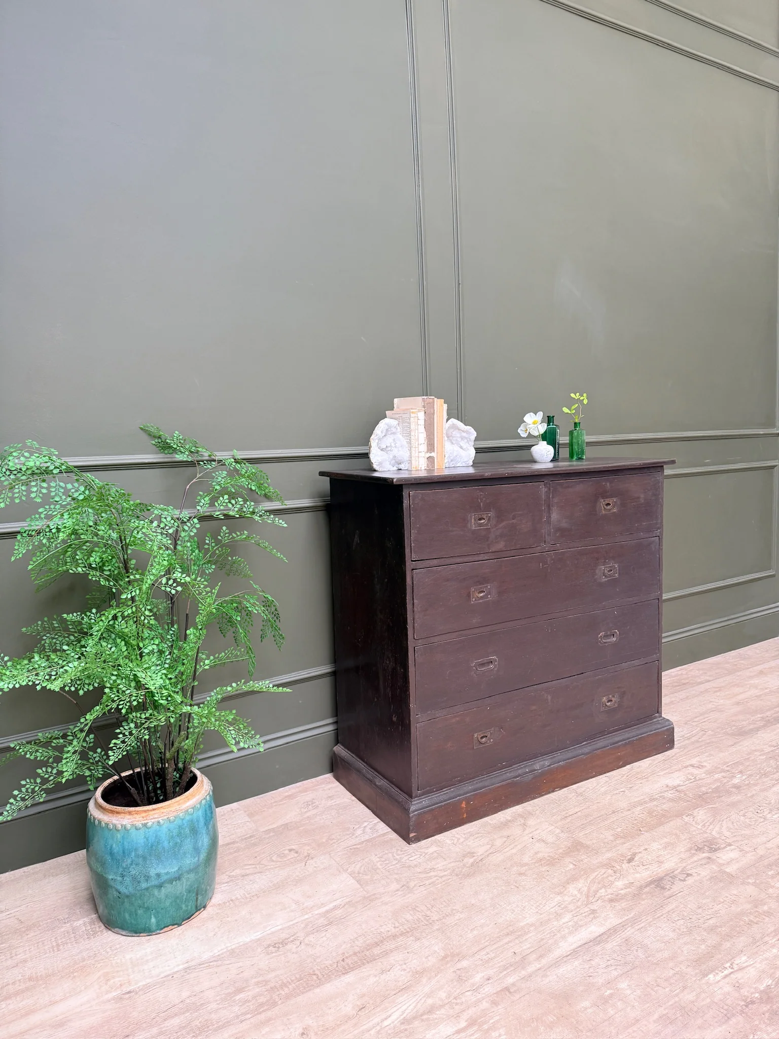 Antique wooden campaign style drawers | Giles - Image 3